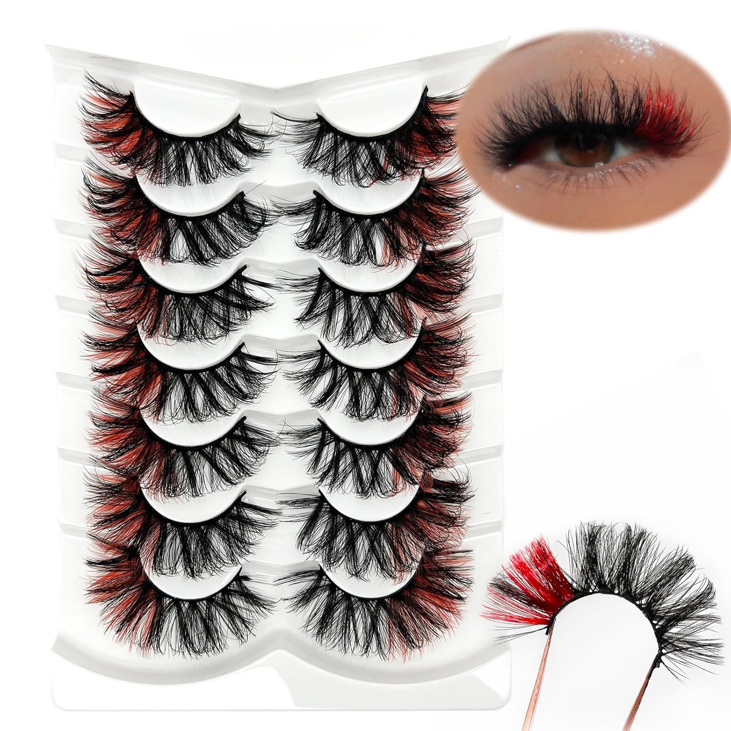 Pestañas de colores visón D Curl Color Rojo Pestañas Tira de 0.787 in3D Mink Pestañas paquete de pestañas postizas Wispy Dramatic Long Colorful