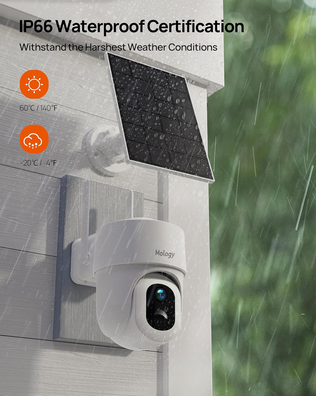 Mology Cámara de seguridad inalámbrica para exteriores, 2K 3MP con energía solar WiFi con visión nocturna a todo color, reflector, detección de