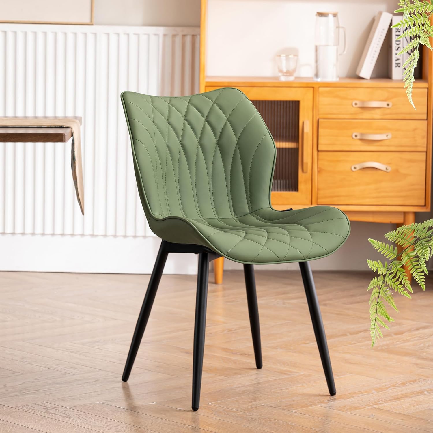 YOUNIKE Juego de 2 sillas de comedor tapizadas de piel sintética para cocina, comedor, modernas de mediados de siglo, sillas auxiliares con respaldo