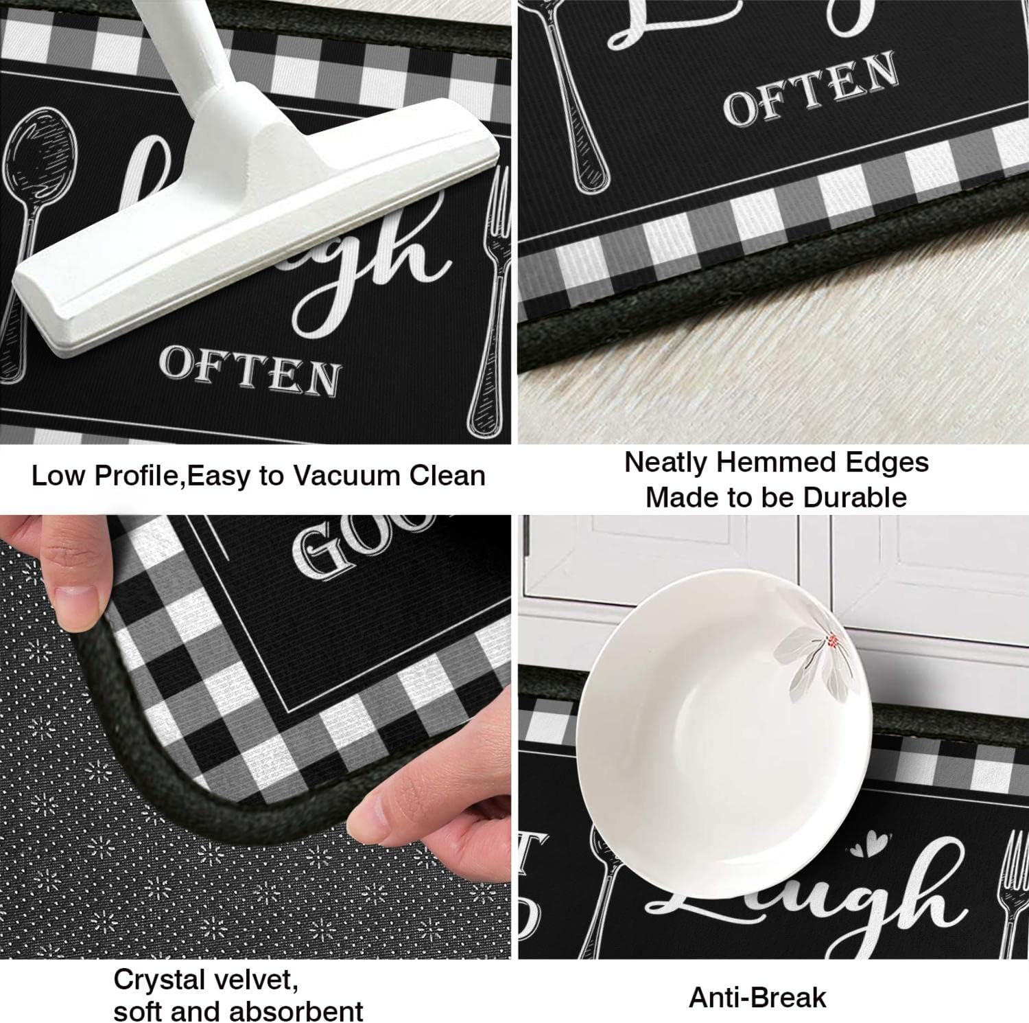 Juego de 2 alfombras de cocina a cuadros blancos y negros, antideslizantes, lavables, absorbentes, de microfibra, para el suelo, 17 x 47 + 17 x 30