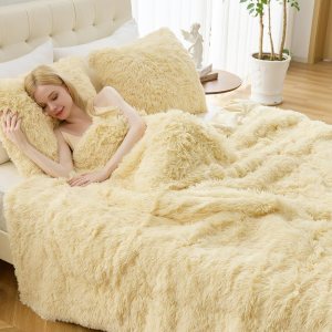 Auemtyn Juego de funda de edredón mullida y esponjosa de 2 piezas, tamaño individual, funda de edredón de piel sintética con cierre de cremallera y Auemtyn Juego de funda de edredón mullida y esponjosa de 2 piezas, tamaño individual, funda de edredón de piel sintética con cierre de cremallera y