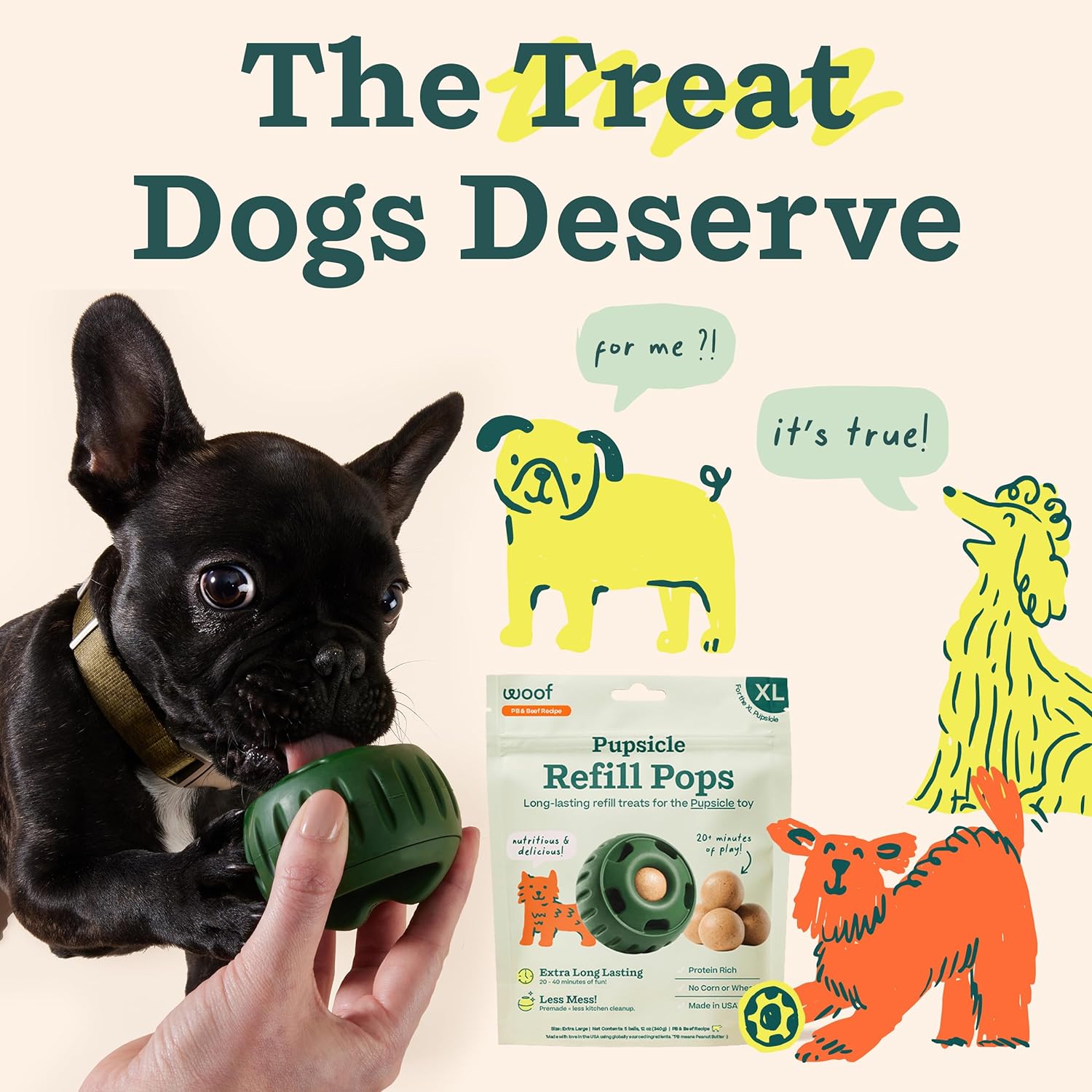 WOOF Pupsicle Pops, deliciosas golosinas para perros de larga duración, repuestos para el Pupsicle, golosinas de repuesto prefabricadas para perros,