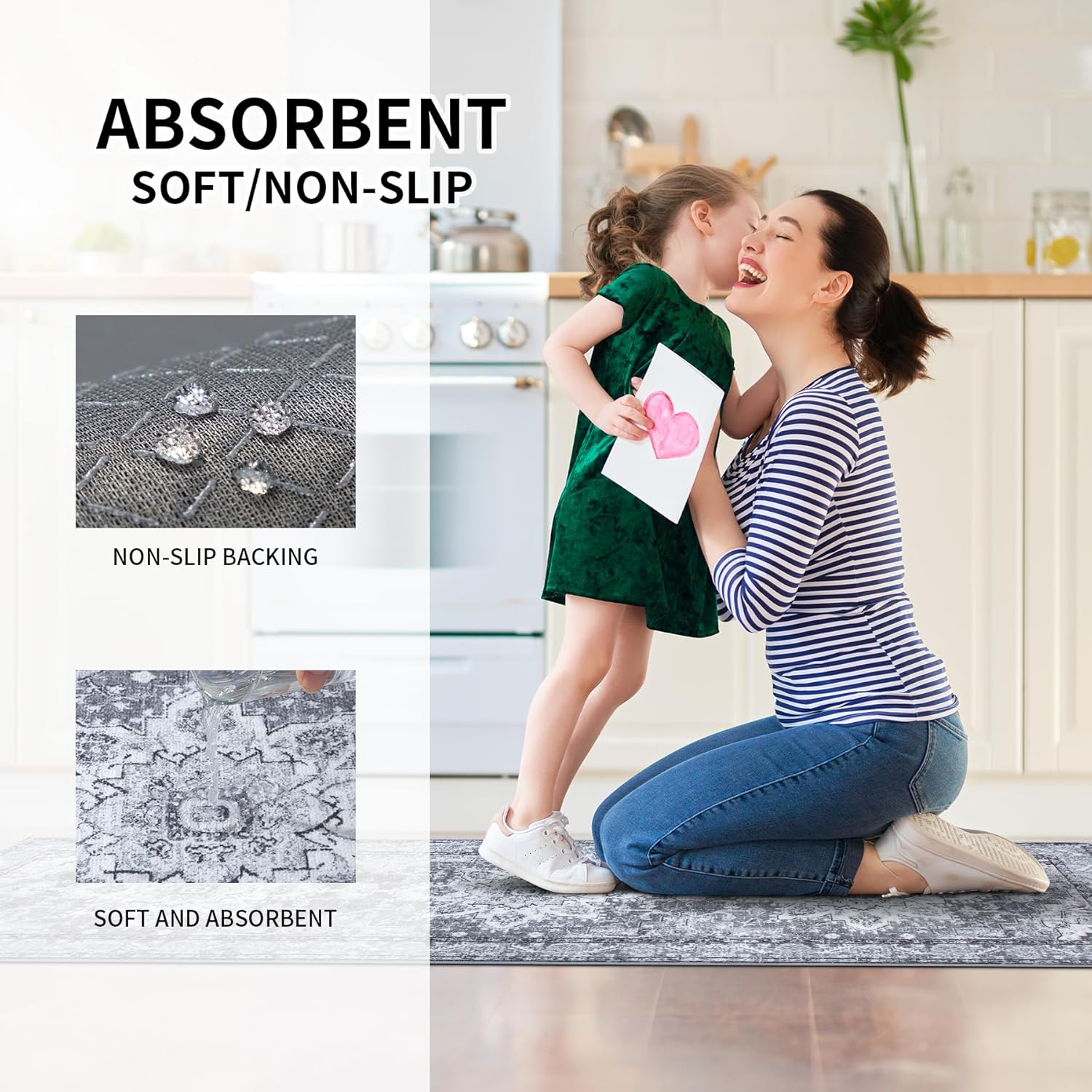Juego de 3 alfombras de cocina antideslizantes lavables para el suelo, juego de 3 alfombras de cocina súper suaves para cocina, lavandería, entrada,