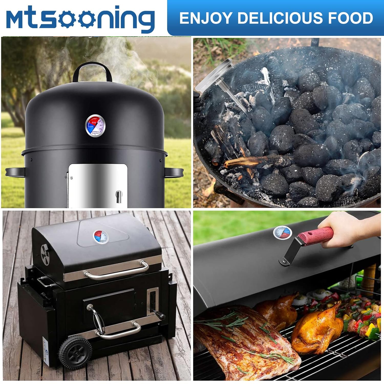 Mtsooning Medidor de termómetro para barbacoa, temperatura de parrilla de acero inoxidable de 2 pulgadas2.047 in, Fahrenheit e indicador de calor
