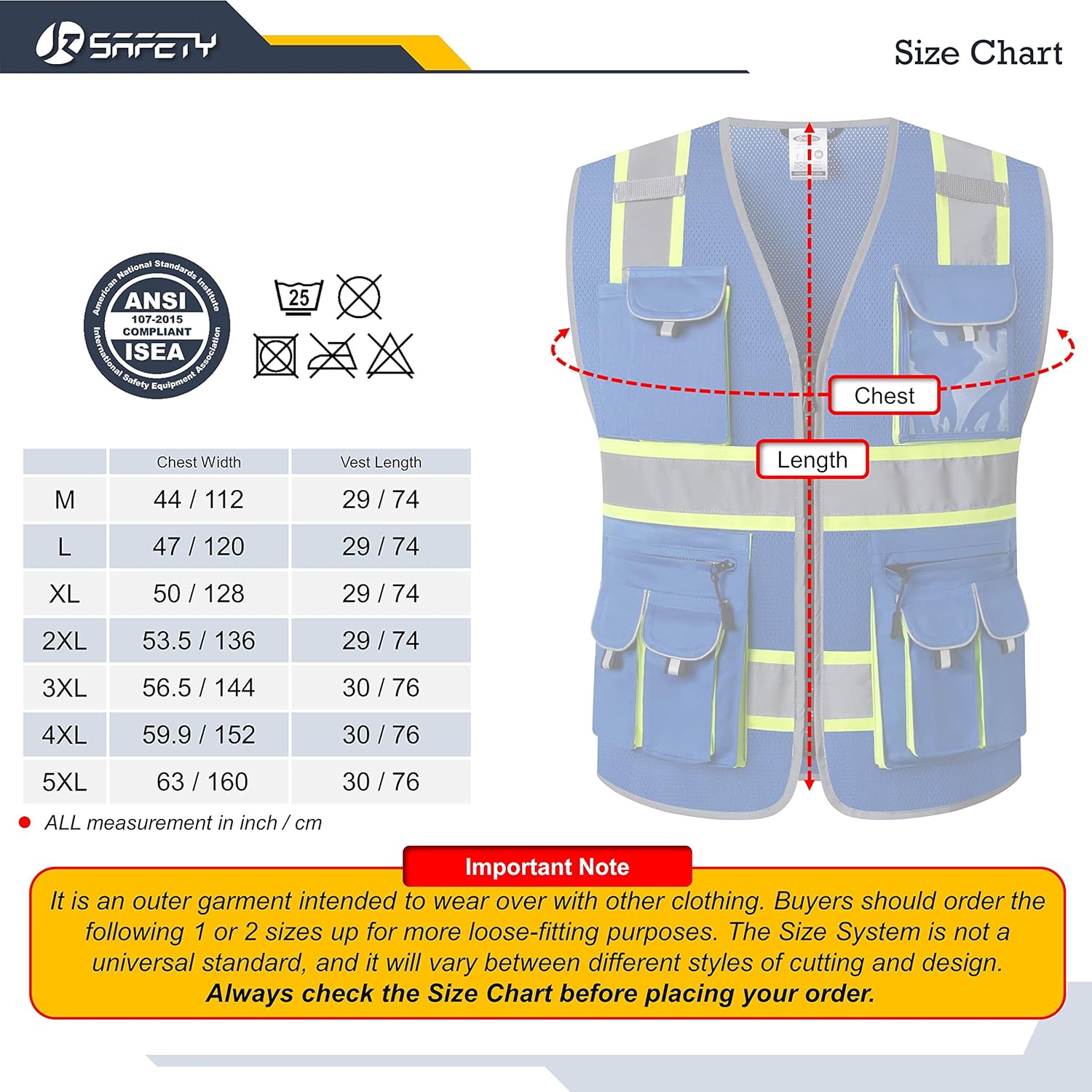 JKSafety Chaleco de seguridad de malla con cremallera frontal de color neón de alta visibilidad de 10 bolsillos para hombres y mujeres, utilidad de