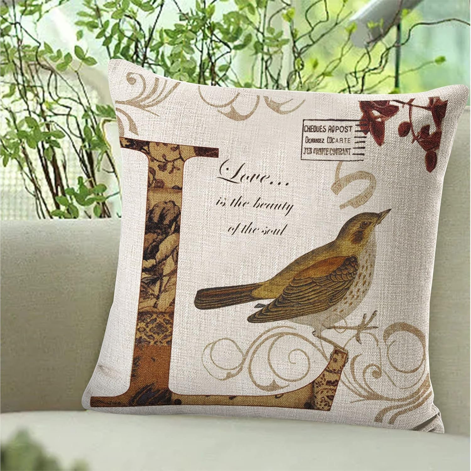 Fundas de almohada otoñales con diseño de pájaros de amor, Halloween, sofá, dormitorio, exterior, letras del alfabeto, 18 x 18 pulgadas, funda