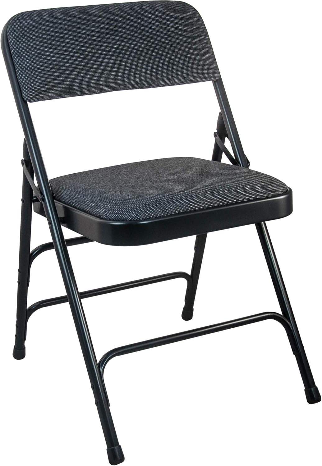 EMMA + OLIVER Paquete de 4 sillas plegables de metal acolchado negro – Asiento de tela negra de 1 pulgada
