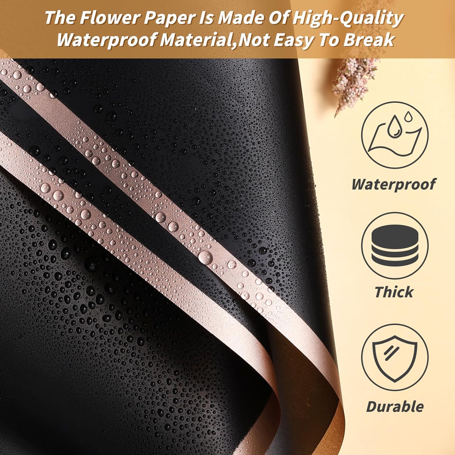SOCNITC 50 hojas de papel de regalo de flores, 10 colores de borde dorado, papel de regalo floral impermeable, papel de regalo de ramo de estilo