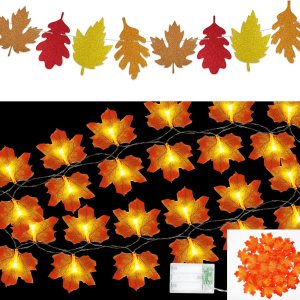 Decoraciones de otoño, guirnalda de oropel con purpurina de 33 pies y 40 luces LED de hojas de arce, hojas de arce artificiales para bodas, Decoraciones de otoño, guirnalda de oropel con purpurina de 33 pies y 40 luces LED de hojas de arce, hojas de arce artificiales para bodas,