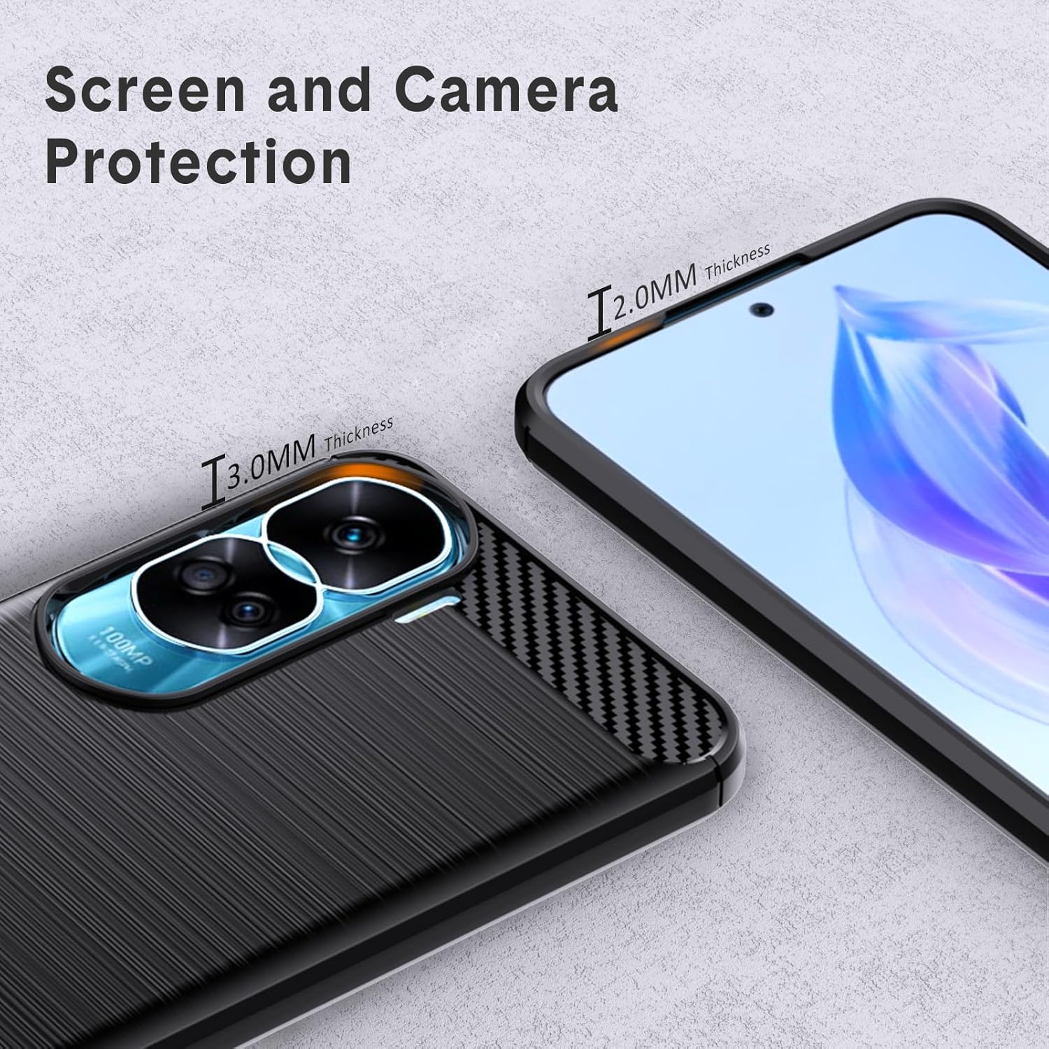 Natbok Funda compatible con Honor 90 Lite, TPU flexible textura cepillada antideslizante protección militar a prueba de golpes, funda delgada para