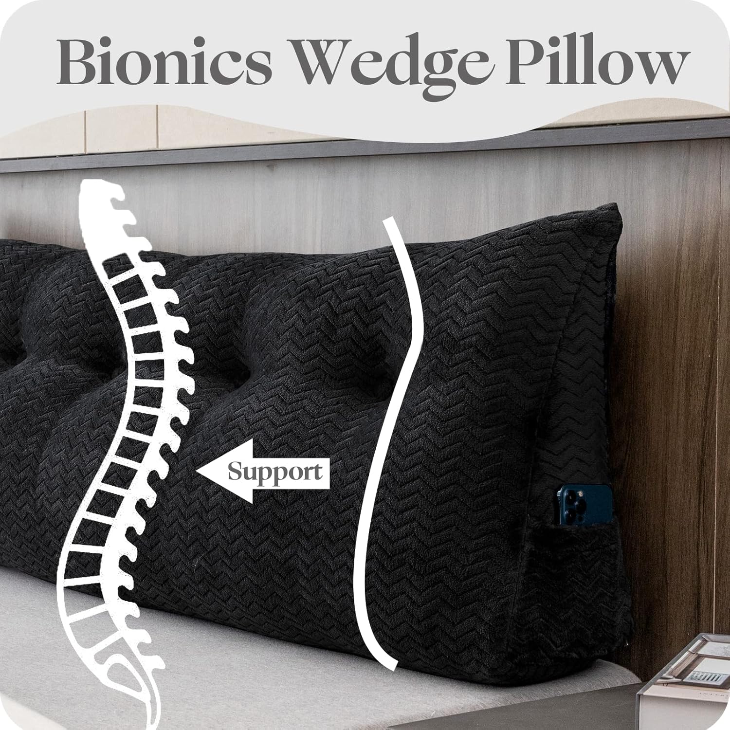Cabecera triangular grande, respaldo de cuña y respaldo de posicionamiento, almohadas de lectura, almohadas de cuña para cama de día con funda