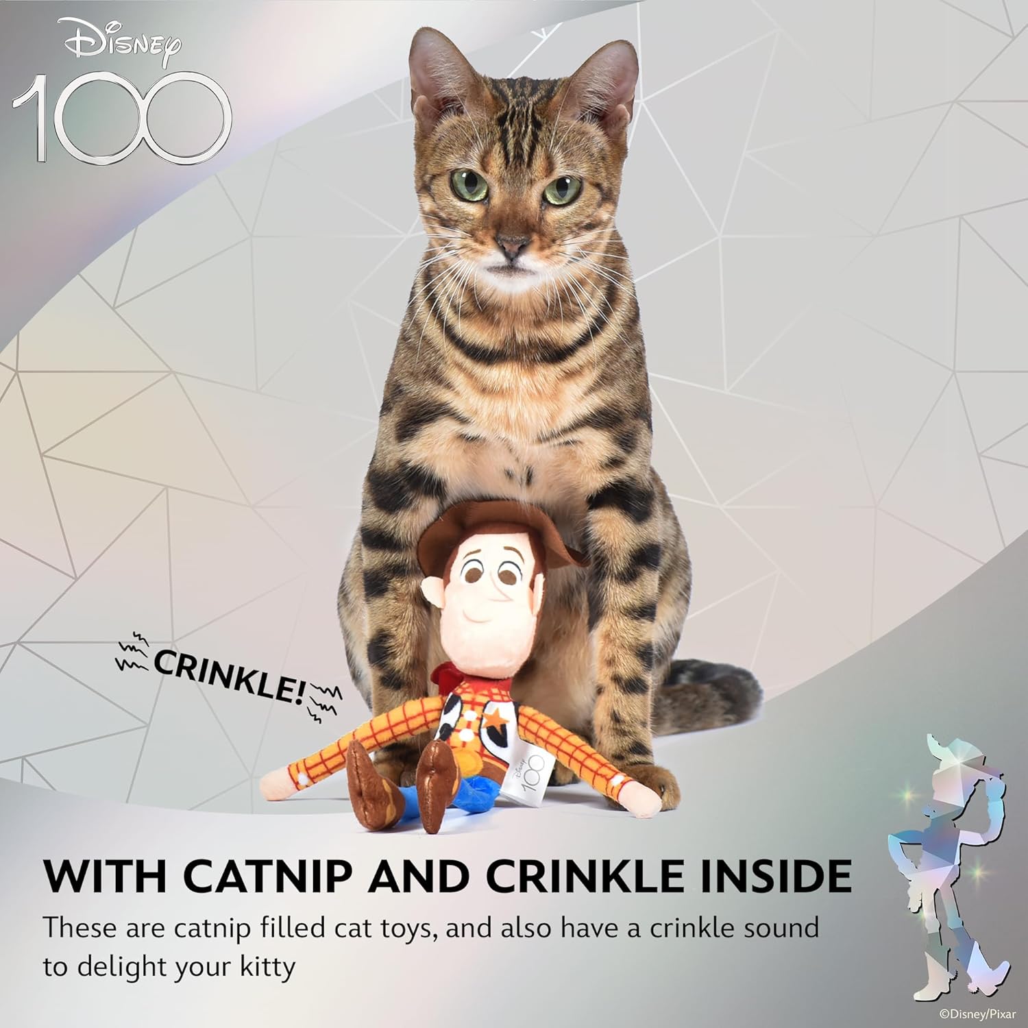 Pixar’s Woody Cat Kicker Toy con hierba gatera, 9 pulgadas  Juguetes para gatos de Disney Pixar  Divertido juguete de peluche estilo gato con hierba