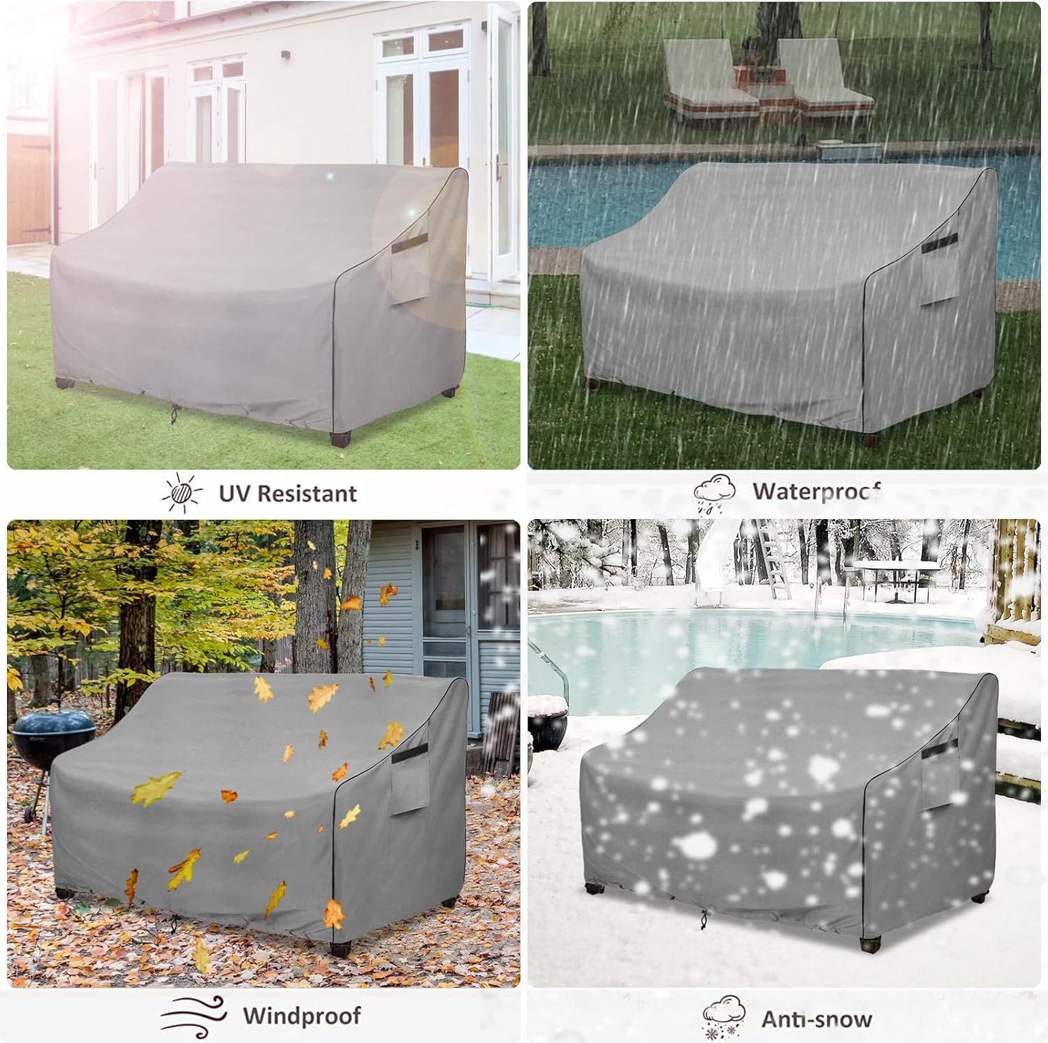 Okcool Funda resistente para sofá de patio, 100% impermeable, de 2 plazas, para exteriores de hasta 58 pulgadas de ancho x 32.5 pulgadas de