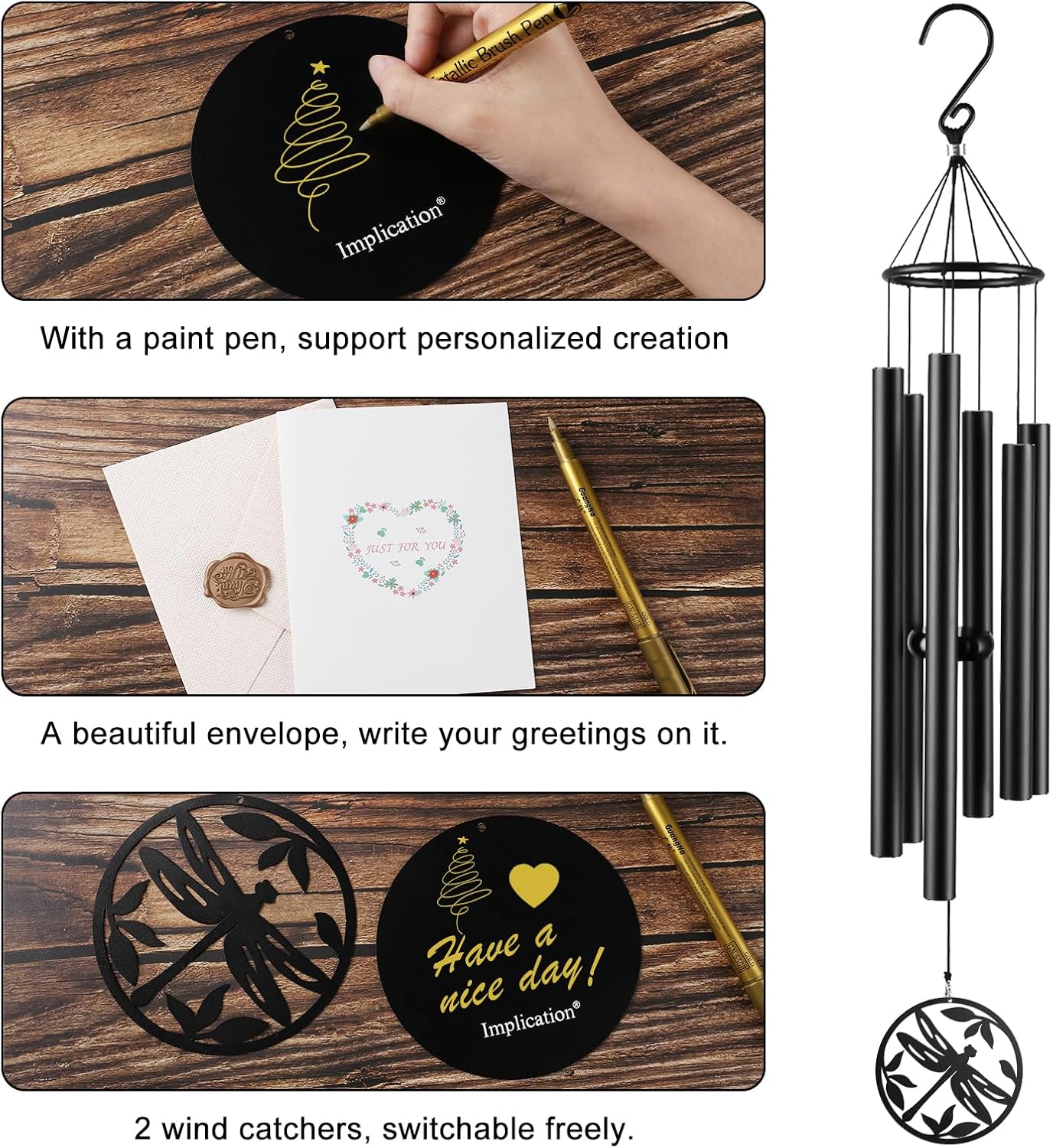 Campanillas de viento para exteriores, tono profundo, campanillas de viento personalizadas, campanillas de viento de libélula de 36 pulgadas para