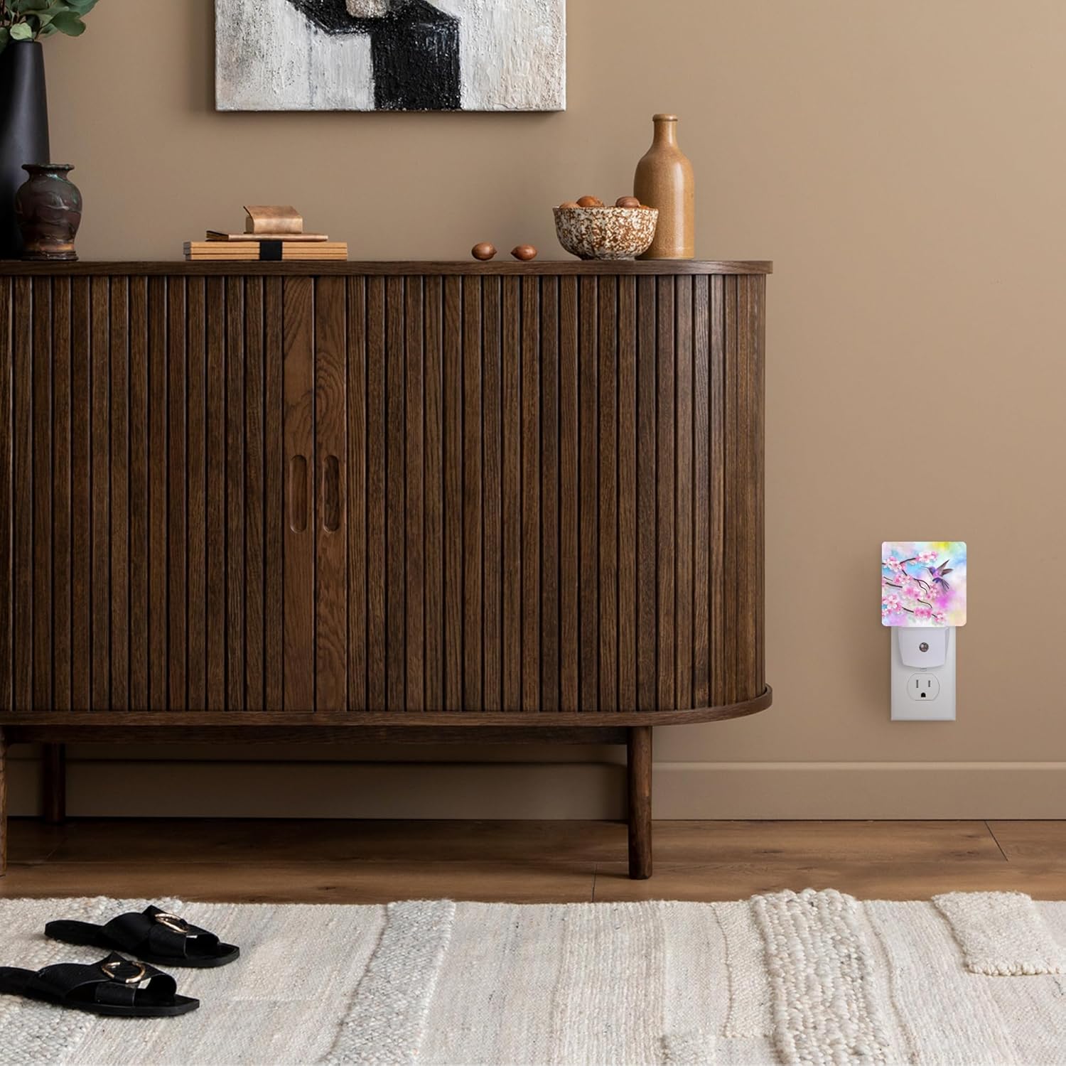 Luz nocturna con diseño de cerezo, colibrí, luces nocturnas enchufables a la pared para dormitorio de niños y niñas, luz nocturna decorativa media