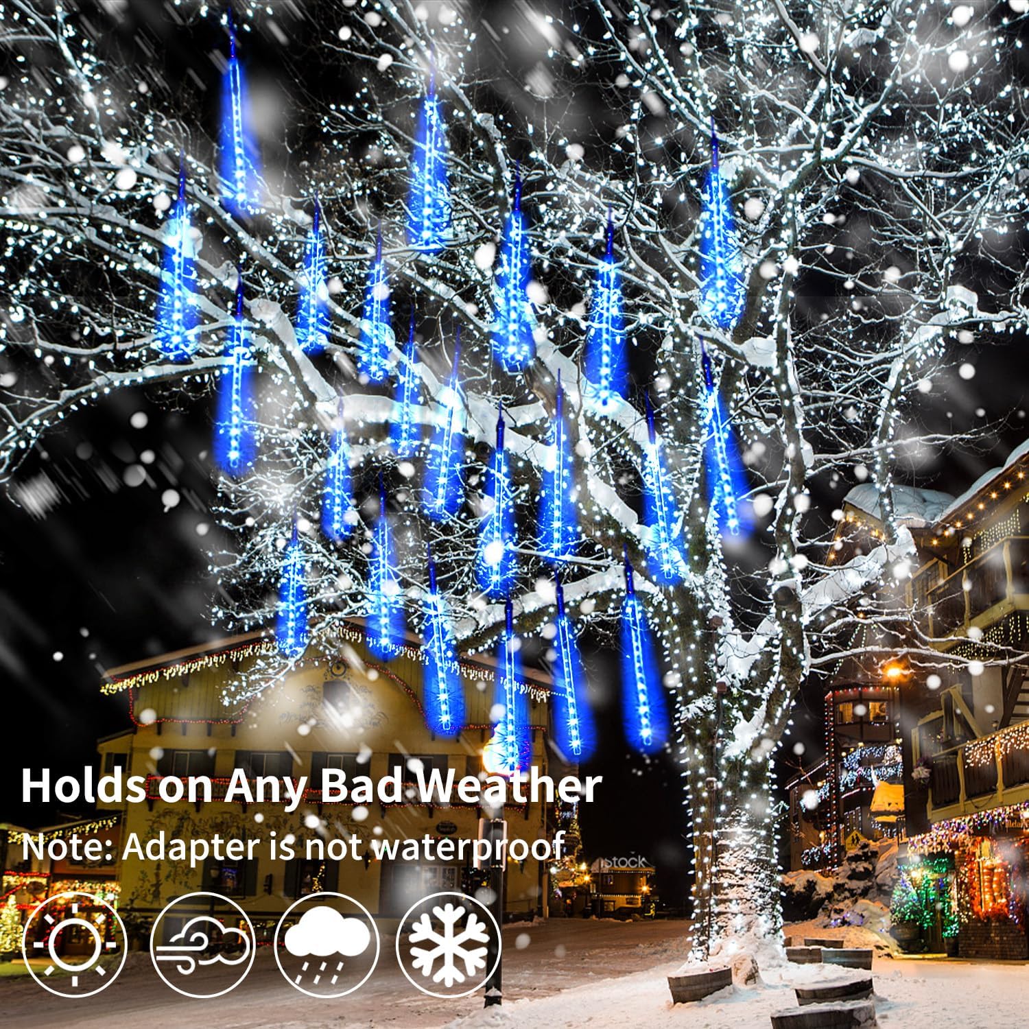 JJGoo Luces de Navidad de lluvia de meteoritos, 10 tubos de 20 pulgadas, 360 luces LED de carámbano, luces de lluvia al aire libre para Navidad,