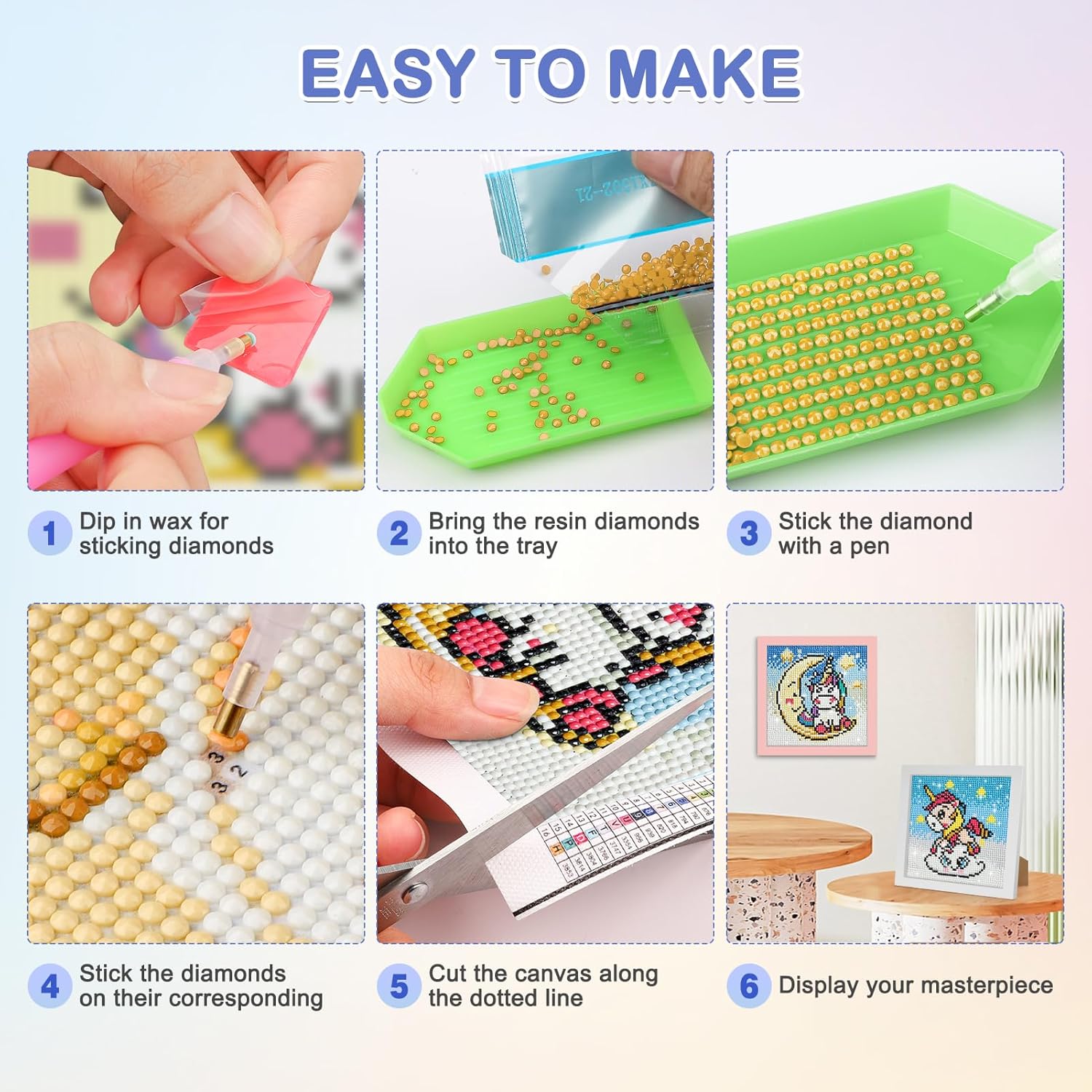 MOGTAA Kits de arte de diamantes para adultos principiantes con marco, paquete de 2, arte de diamantes para niñas de 6 a 8 a 10 a 12 años, pintura
