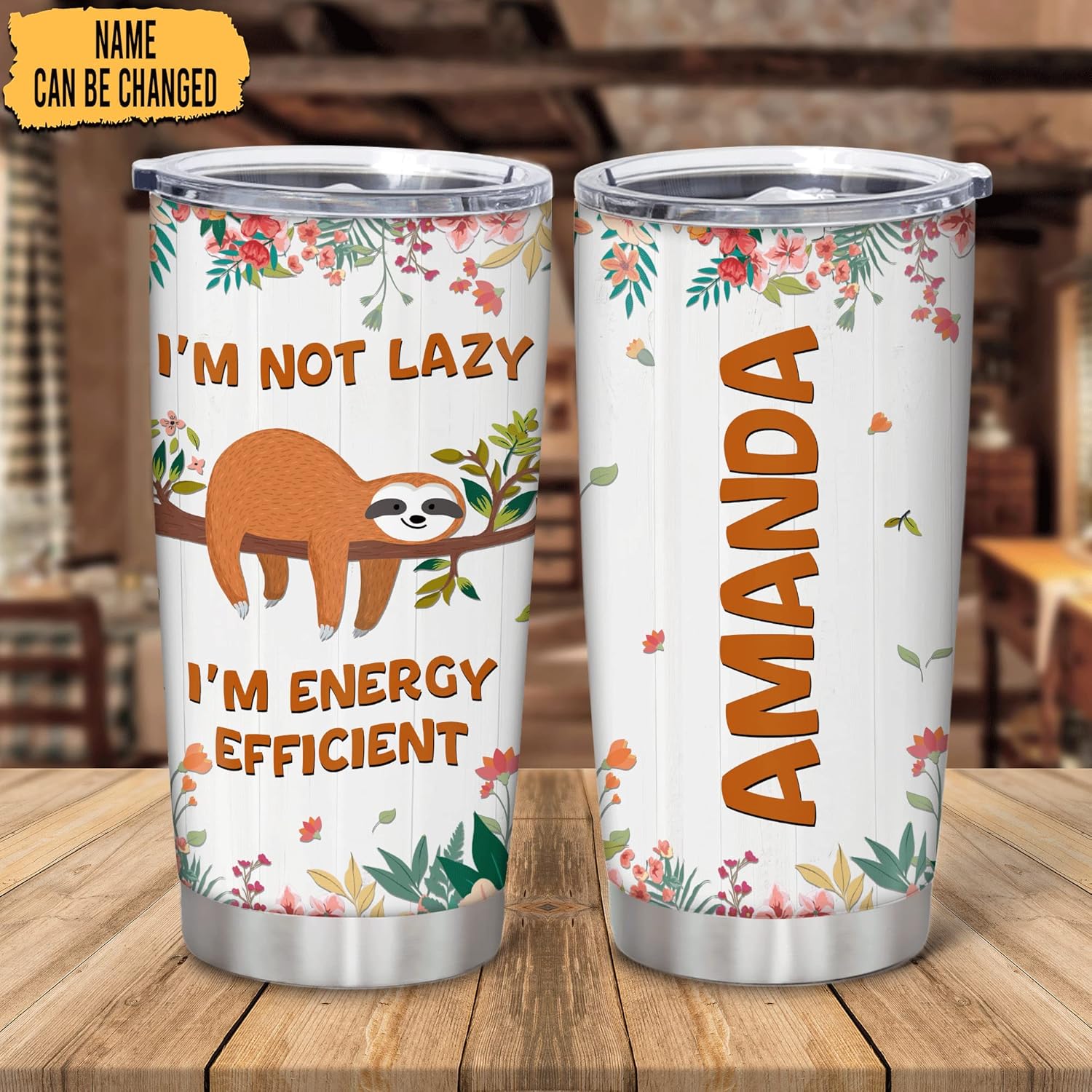 Hyturtle Regalos personalizados para los amantes de los perezosos  I’m Not Lazy I’m Energy Efficient – Vaso de acero inoxidable con nombre