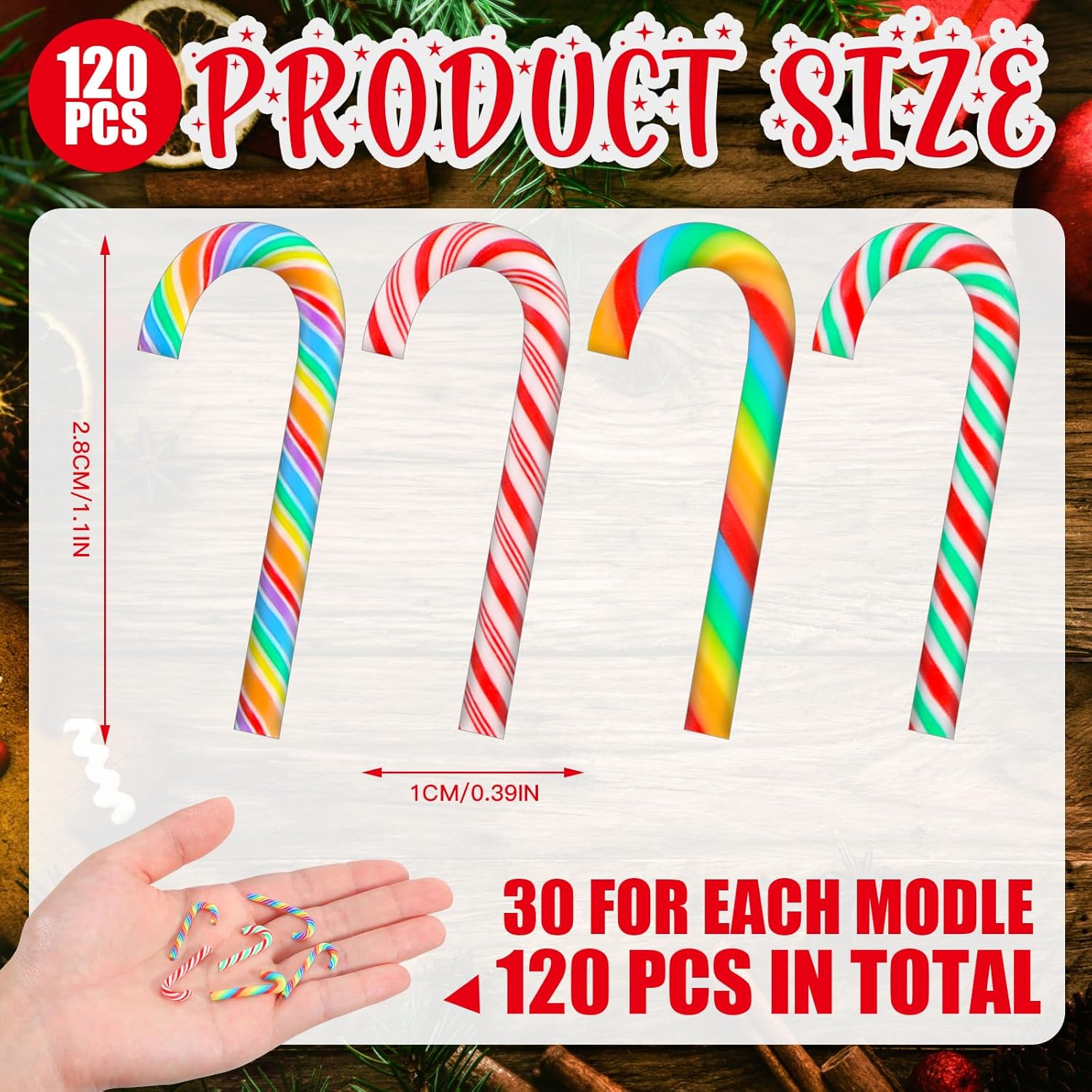300 piezas de decoración de bastones de caramelo de Navidad, manualidades, arcoíris, mini bastón de caramelo sintético, sin agujero, decoración de