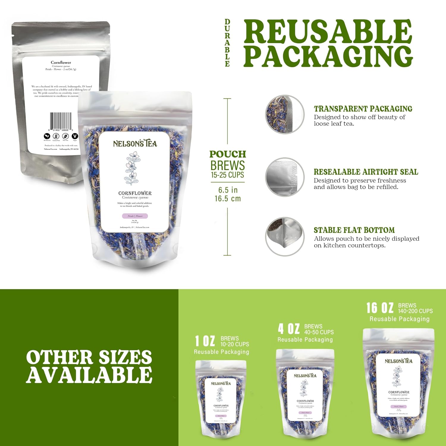 Nelson’s Tea – Pétalos de aciano (Centaurea cyanus) – Pétalos de aciano azules secos – 2 onzas