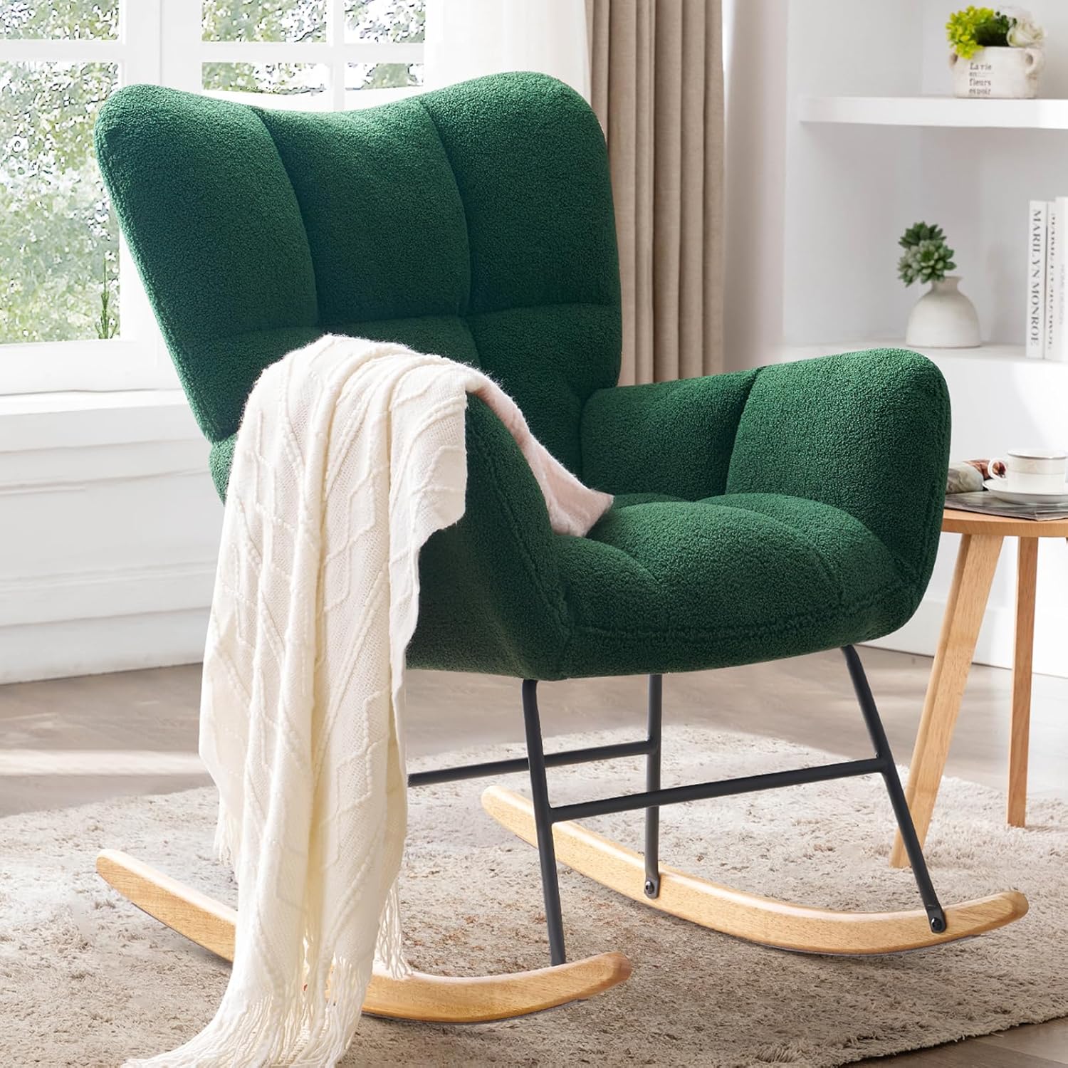 Mecedora tapizada para guardería, mecedora tapizada de peluche, asiento acolchado con respaldo alto, silla auxiliar cómoda para sala de estar,