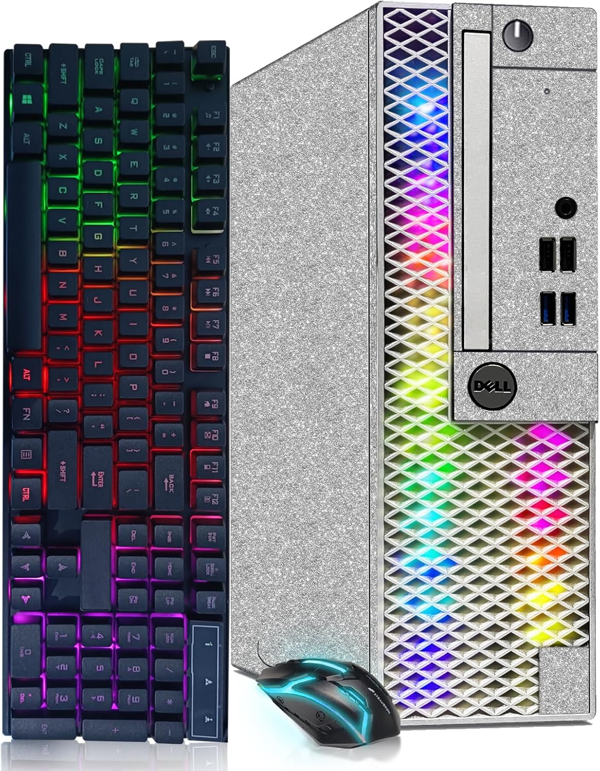 Dell Computadora de escritorio para juegos RGB, Intel Quad Core I5-6500 hasta 3.6GHz, GeForce GT 1030 2G, 32GB DDR4, 1T SSD, teclado y mouse RGB,