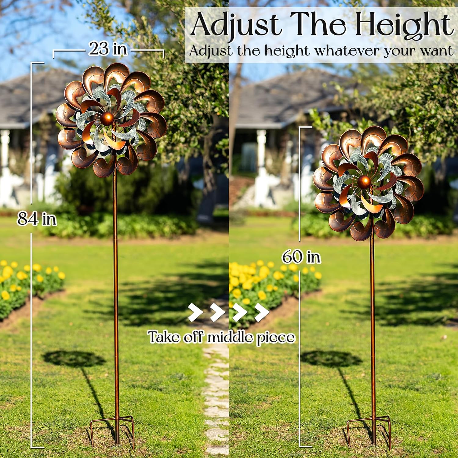 Molinillo de viento para decoración de jardín al aire libre, molinillos de viento para patio y jardín, esculturas de viento de cobre de 84 pulgadas