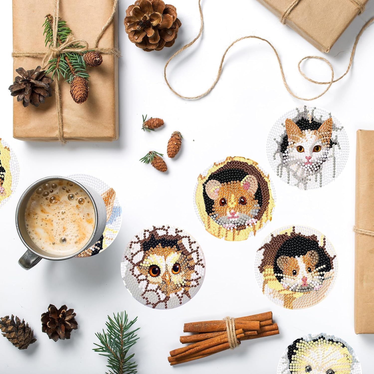 Denylo pro Juego de 8 posavasos con diseño de animales en 3D con soporte para manualidades, bonitos animales, posavasos antideslizantes para