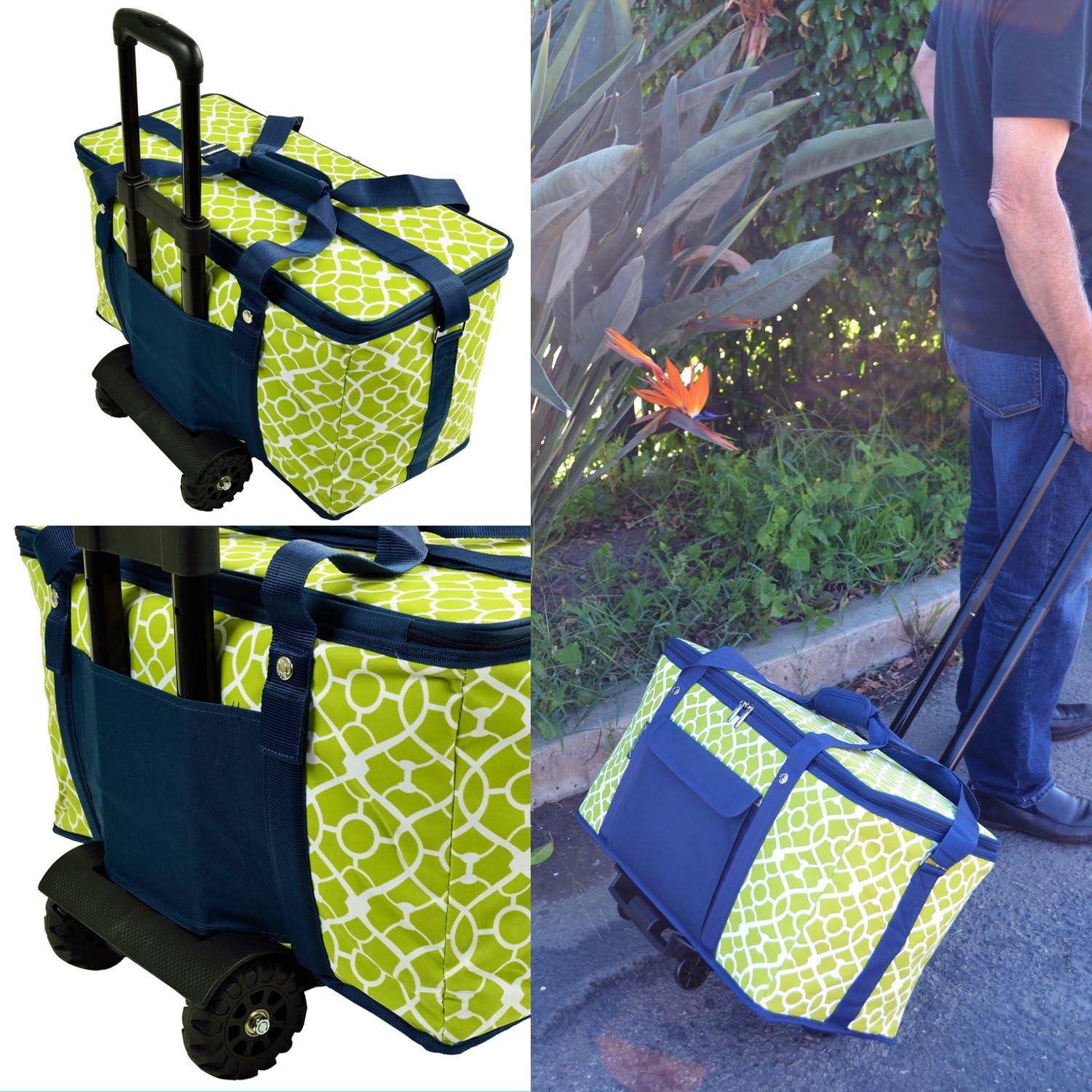 Picnic at Ascot Enfriador de viaje con ruedas, capacidad para 64 latas, enfriador plegable a prueba de fugas, diseñado y aprobado de calidad en los