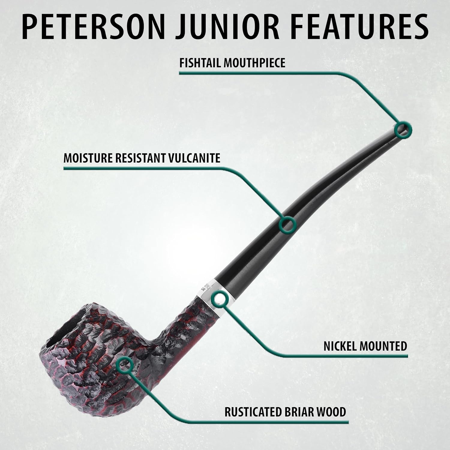 Peterson Pipes Junior Rusticated Canted Apple – Diseño vintage de pipa inglesa, pipa de tabaco pequeña hecha a mano, pipa de madera clásica de brezo