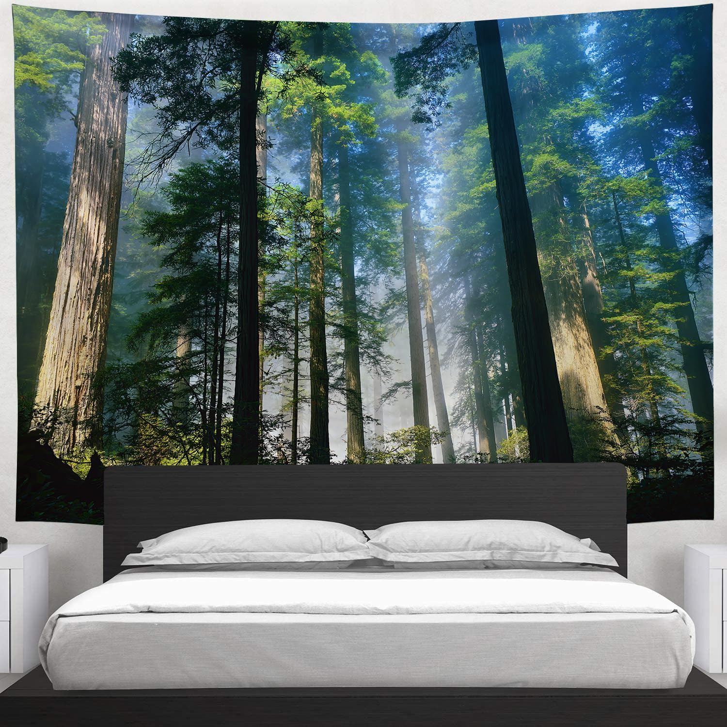 FENDROM Tapiz de paisaje de la naturaleza del bosque, tapiz de sol a través del árbol, tapices para colgar en la pared, luz del sol, paisaje de