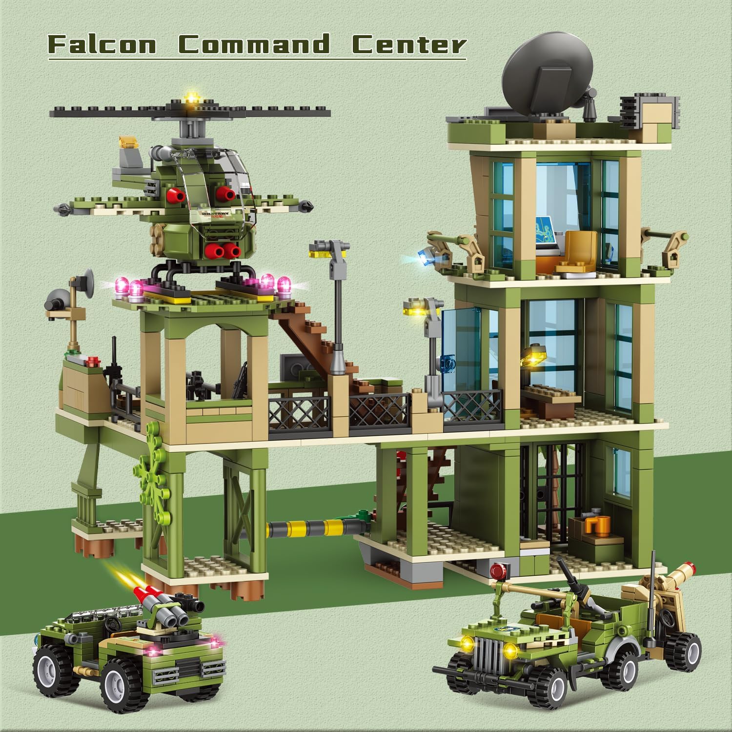 Bloque de construcción de base militar de ciudad, compatible con base militar Lego, juguete del ejército con helicóptero de guerra, vehículo de