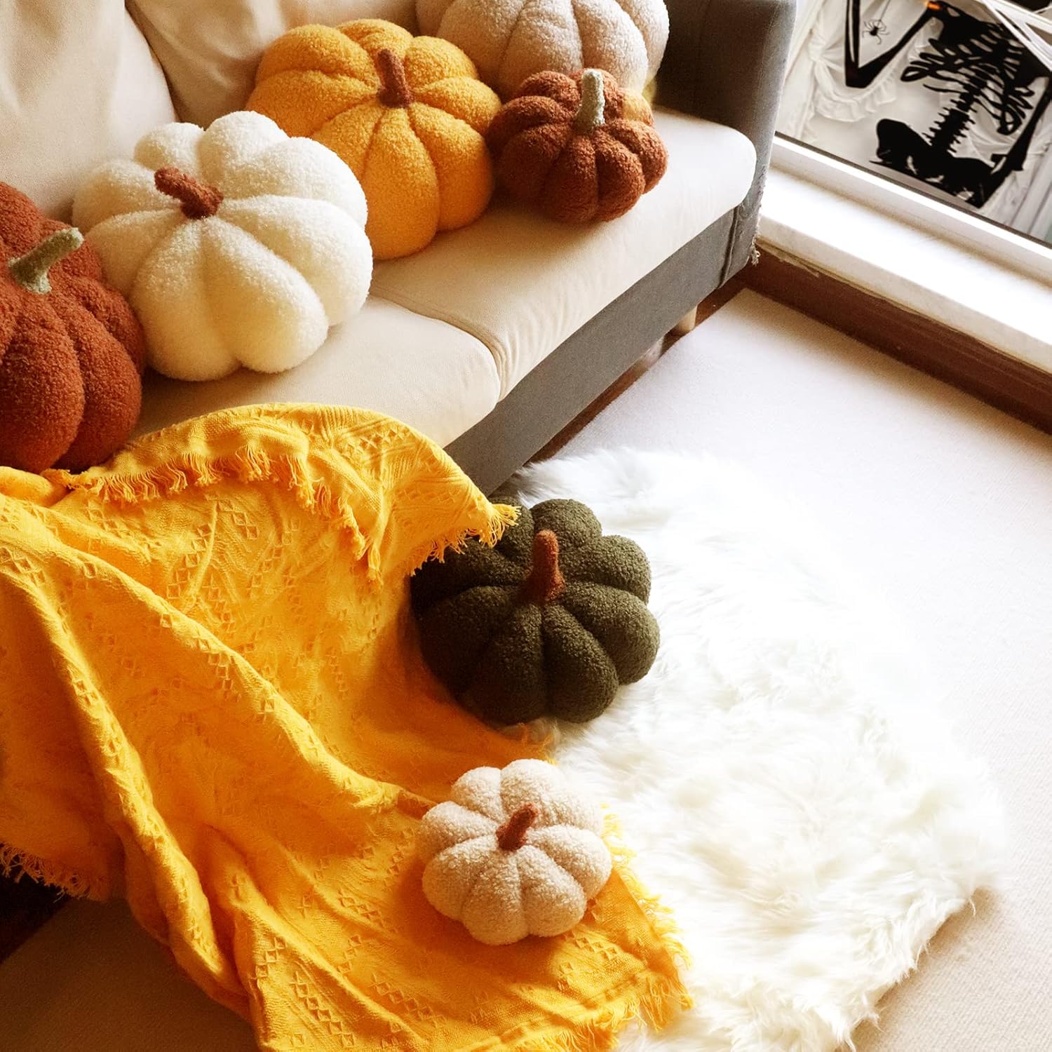 Almohadas de calabaza, almohadas amarillas en forma de calabaza para decoración de habitación, forro polar de peluche de 4 x 7 pulgadas, almohada de