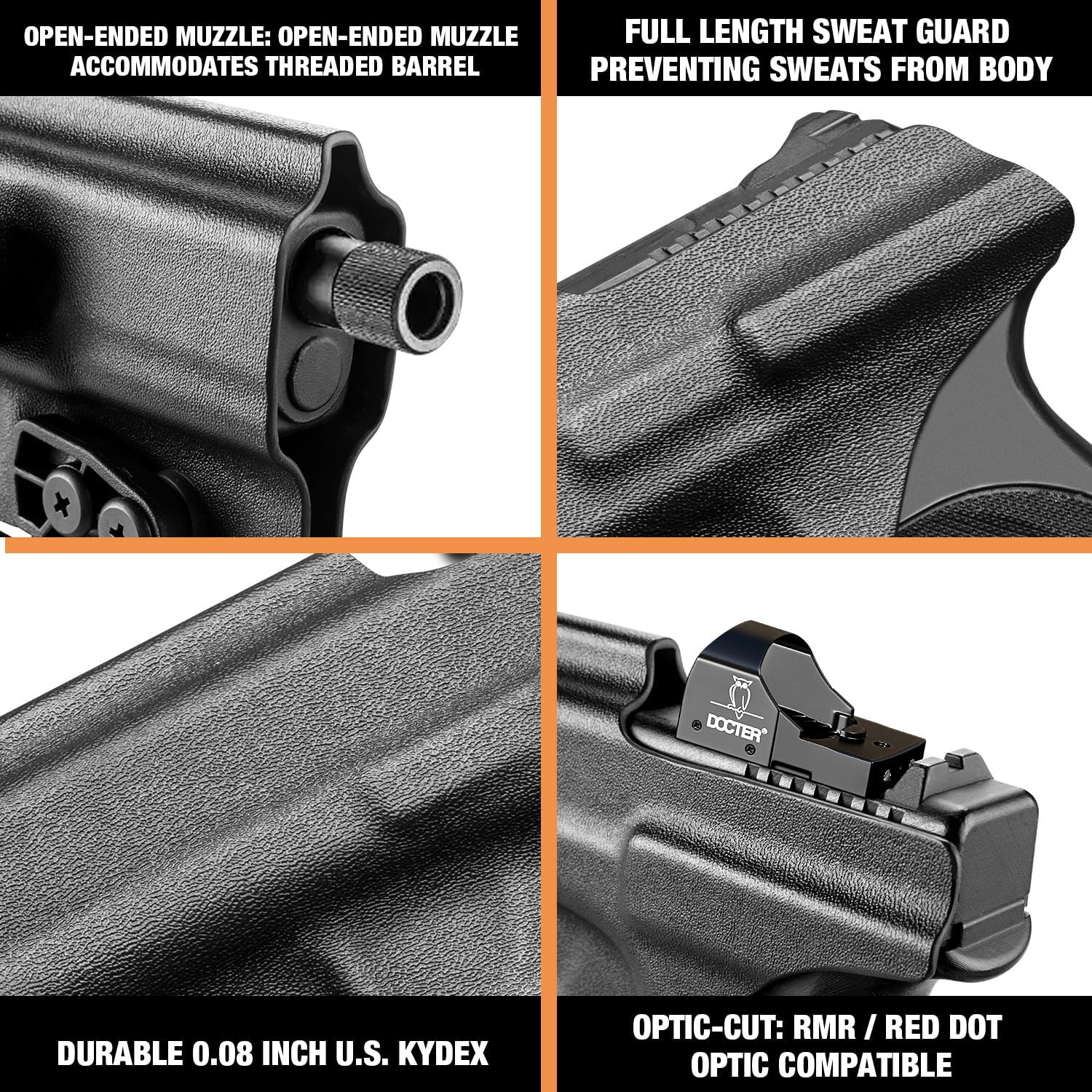 PROUS IWB Kydex Holsters Optics Cut & Claw Glock 1719264445(GEN 1-5) y G2332(GEN 1-4), Glock 4343X – No compatible con G43X MOS, Taurus G2CG3C, Sig