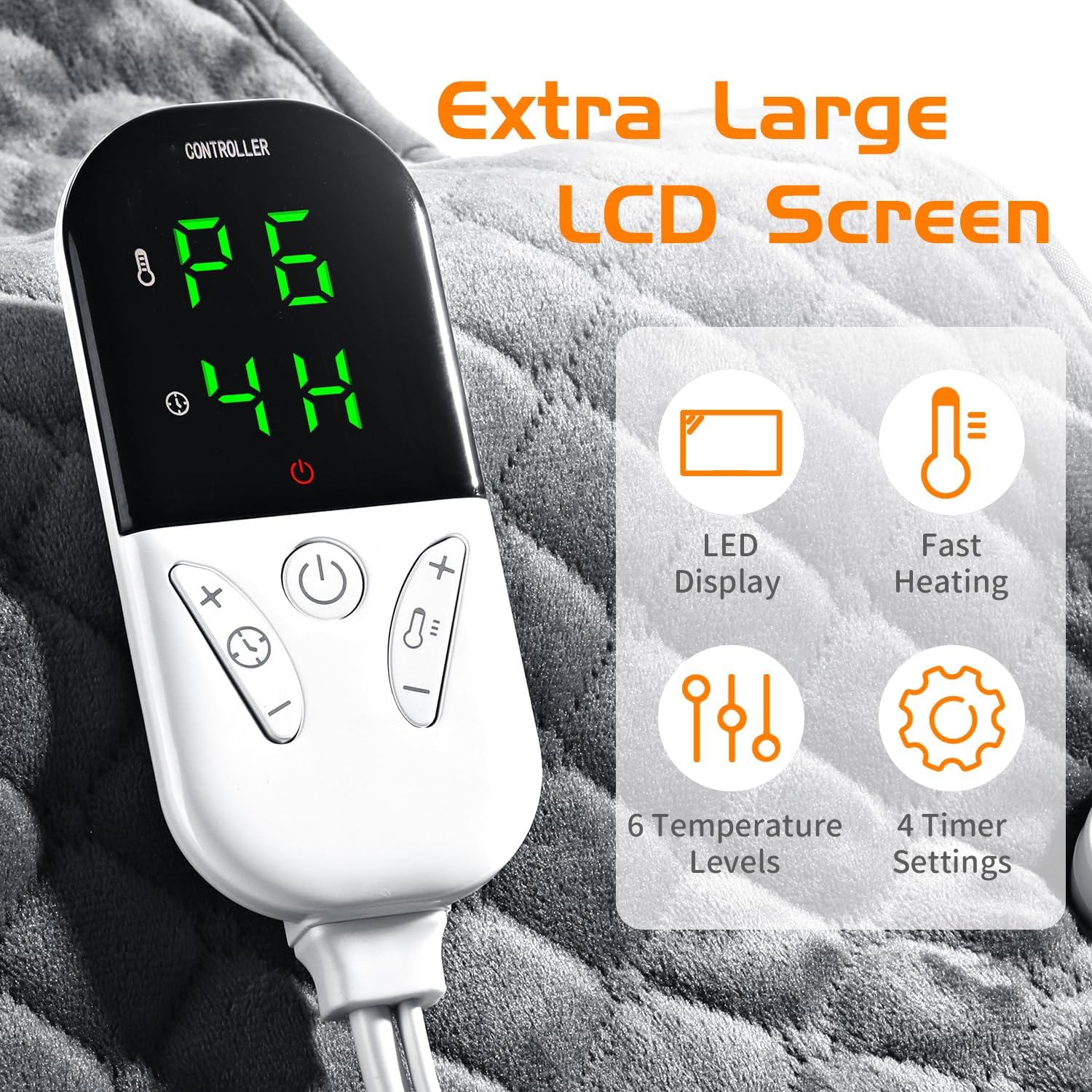 Almohadilla térmica para aliviar el dolor de espalda, almohadilla térmica eléctrica XL grande para calambres, cuello y hombro, controlador de