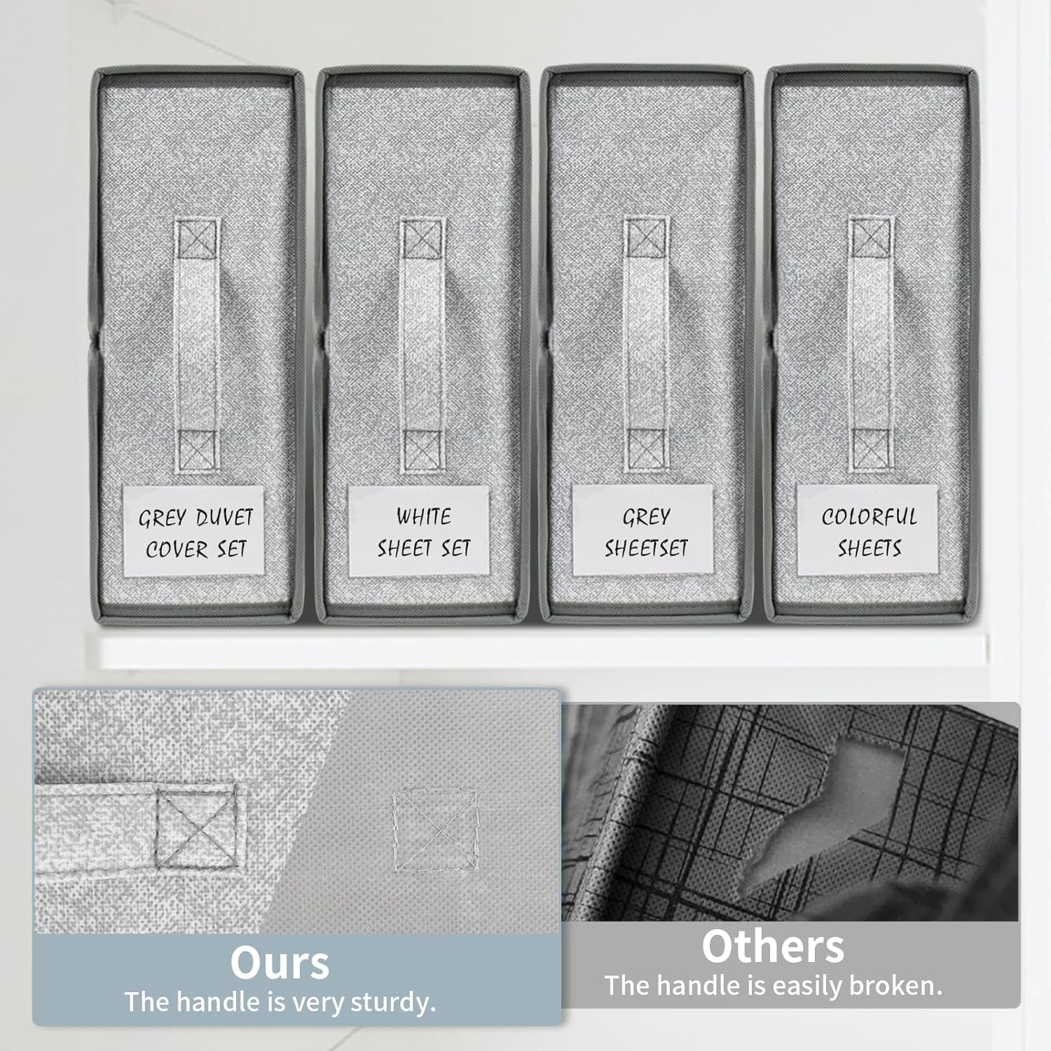 Doosela Organizadores y almacenamiento de sábanas, 4 paquetes de caja de almacenamiento plegable con cremallera para sábanas Queen o King, cubo de