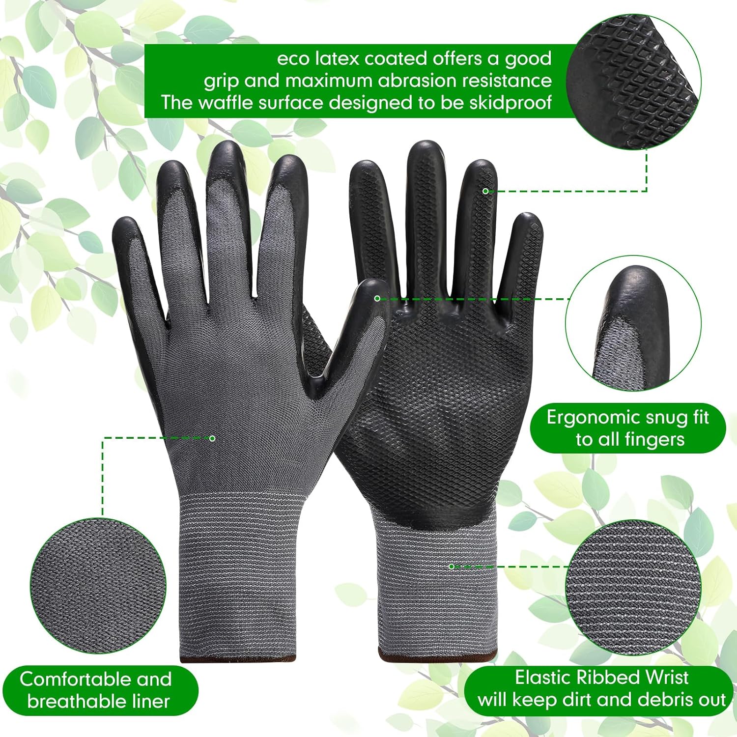 Jexine 50 pares de guantes de trabajo de seguridad para hombres y mujeres, con revestimiento de látex transpirable y agarre fuerte