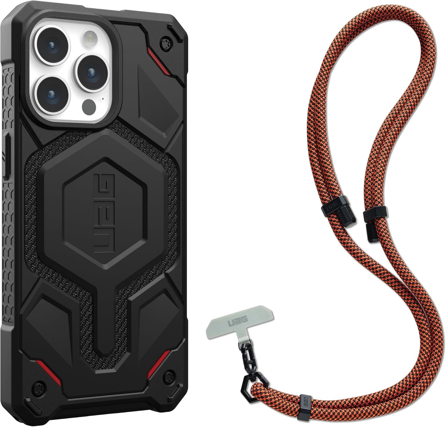 URBAN ARMOR GEAR UAG – Funda diseñada para iPhone 15 Pro Max Monarch Pro Kevlar de 6.7 pulgadas, paquete con cordón cruzado UAG para teléfono civil,