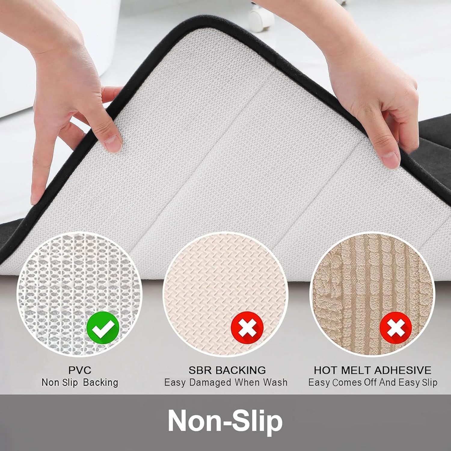 Buganda Juego de 2 tapetes de baño de espuma viscoelástica y tapete para inodoro en forma de U, lavable a máquina, suave, antideslizante,