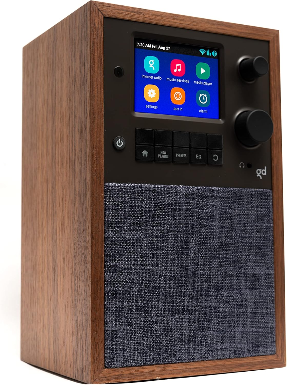 Grace Digital Mondo Elite Alto – Radio inteligente por Internet con altavoz accesorio, Bluetooth, Wi-Fi, alarma de 7 días, sin micrófono (nogal)