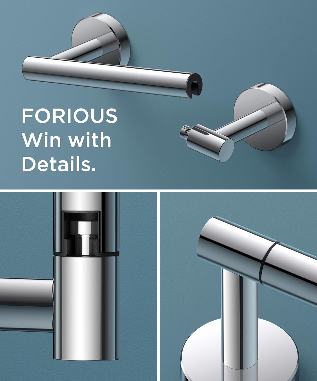 FORIOUS Chrome Toilet Paper Holder Wall Mount, Polished Finish Bathroom Toilet Paper Holder SUS 304 Stainless Steel Toilet Paper Roll Holder, Double
