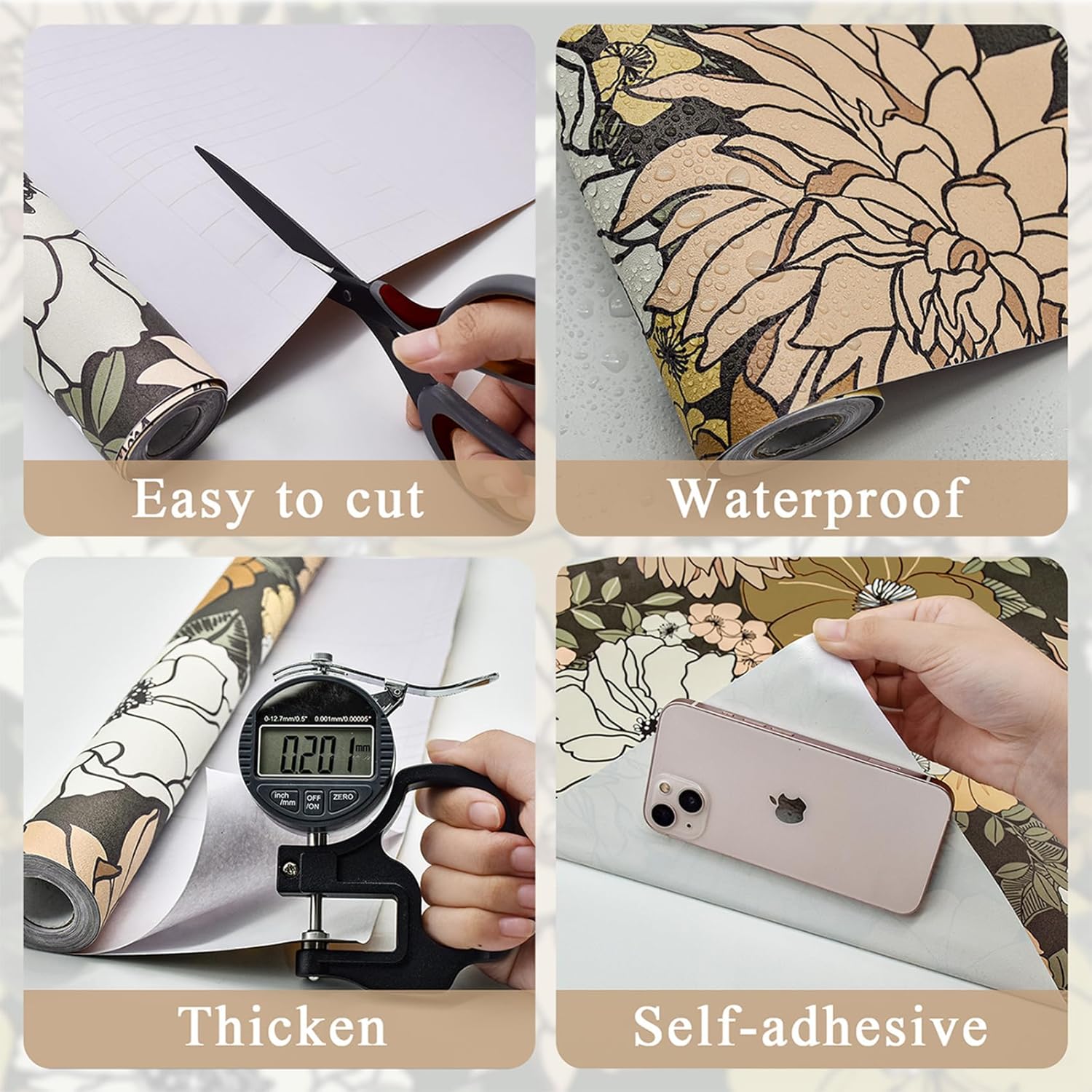 MelunMer Papel tapiz floral para despegar y pegar, papel de contacto bohemio con flores para gabinete, papel tapiz vintage, autoadhesivo, extraíble,