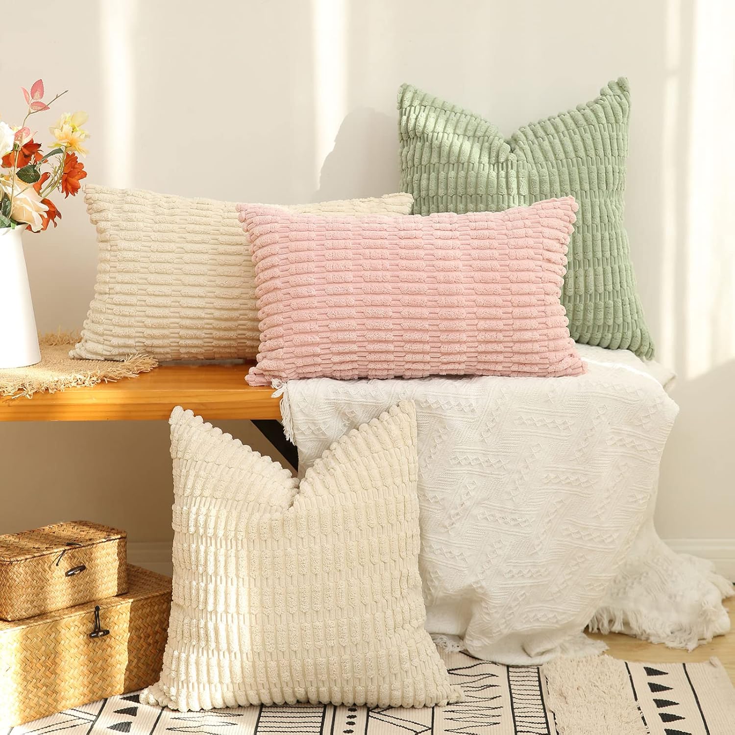 Hckot Juego de 2 fundas de almohada decorativas rosas de 12 x 20 pulgadas  12.0 x 20.0 in., de pana suave, para sala de estar, sofá, cama, estilo