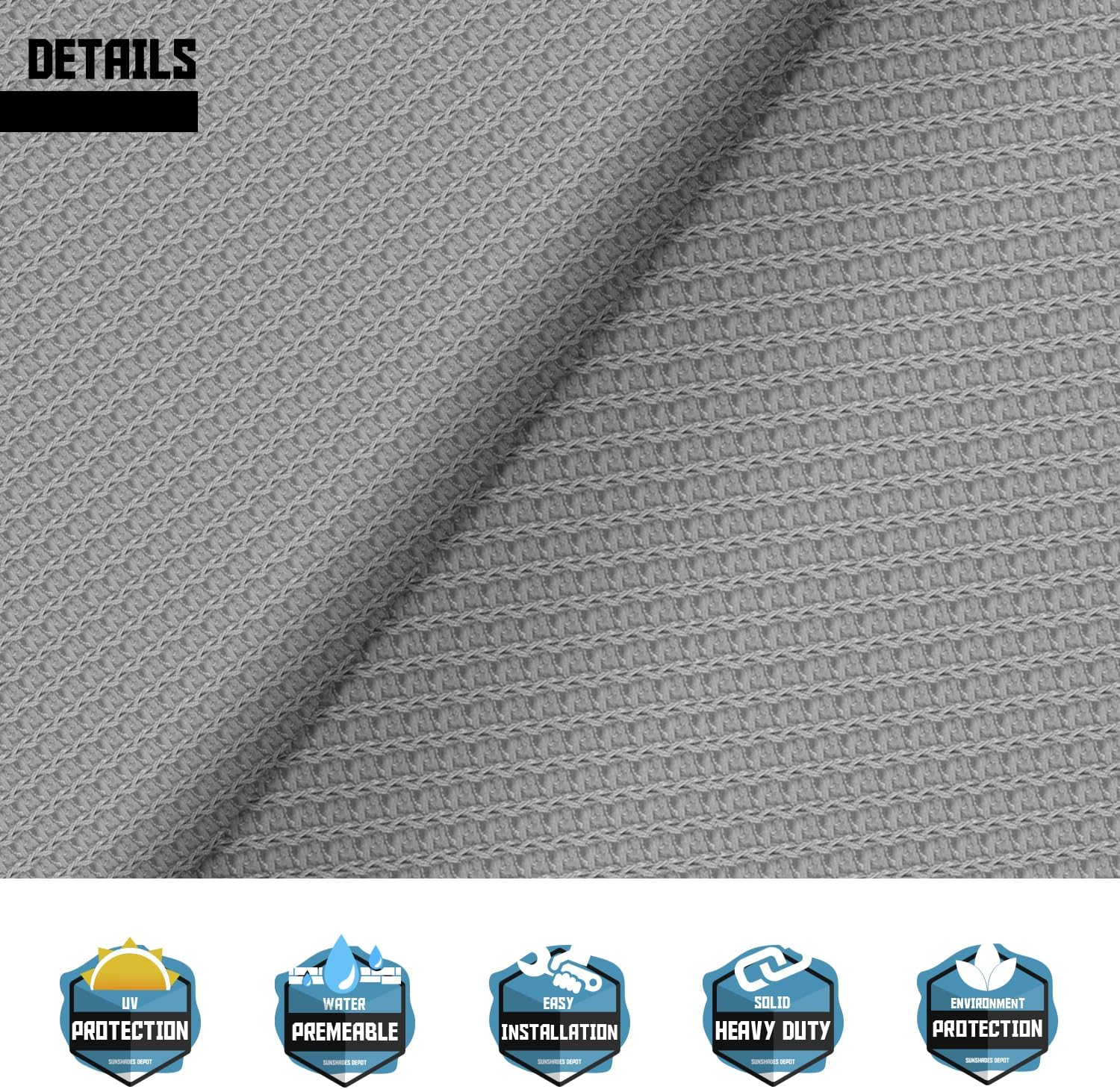 TANG SUNSHADES DEPOT – Toldo cuadrado permeable 180 GSM (6.35onzasm),Rojo, turquesa, verde, gris claro, naranja,con rayas gris y blanco, con rayas