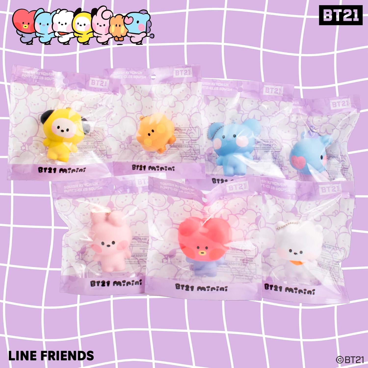 Hamee BT21 minini Cute SquiSHU Squishy Toys – Slow Rising Squishy Toy Keychain for Party Favors, Stress Ball, Birthday Gifts, Kawaii Squishy for