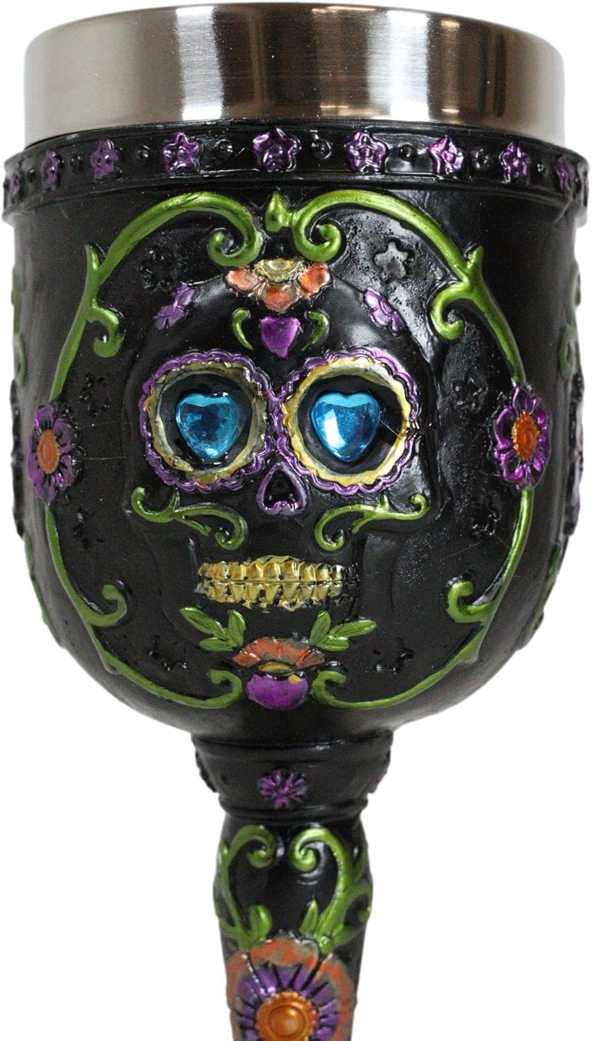 Ebros Día de los Muertos Osario Boda Calavera de Azúcar Negro Copa de Vino 7oz Cáliz Como Cocina Decorativo Fiesta de Halloween Centro de mesa