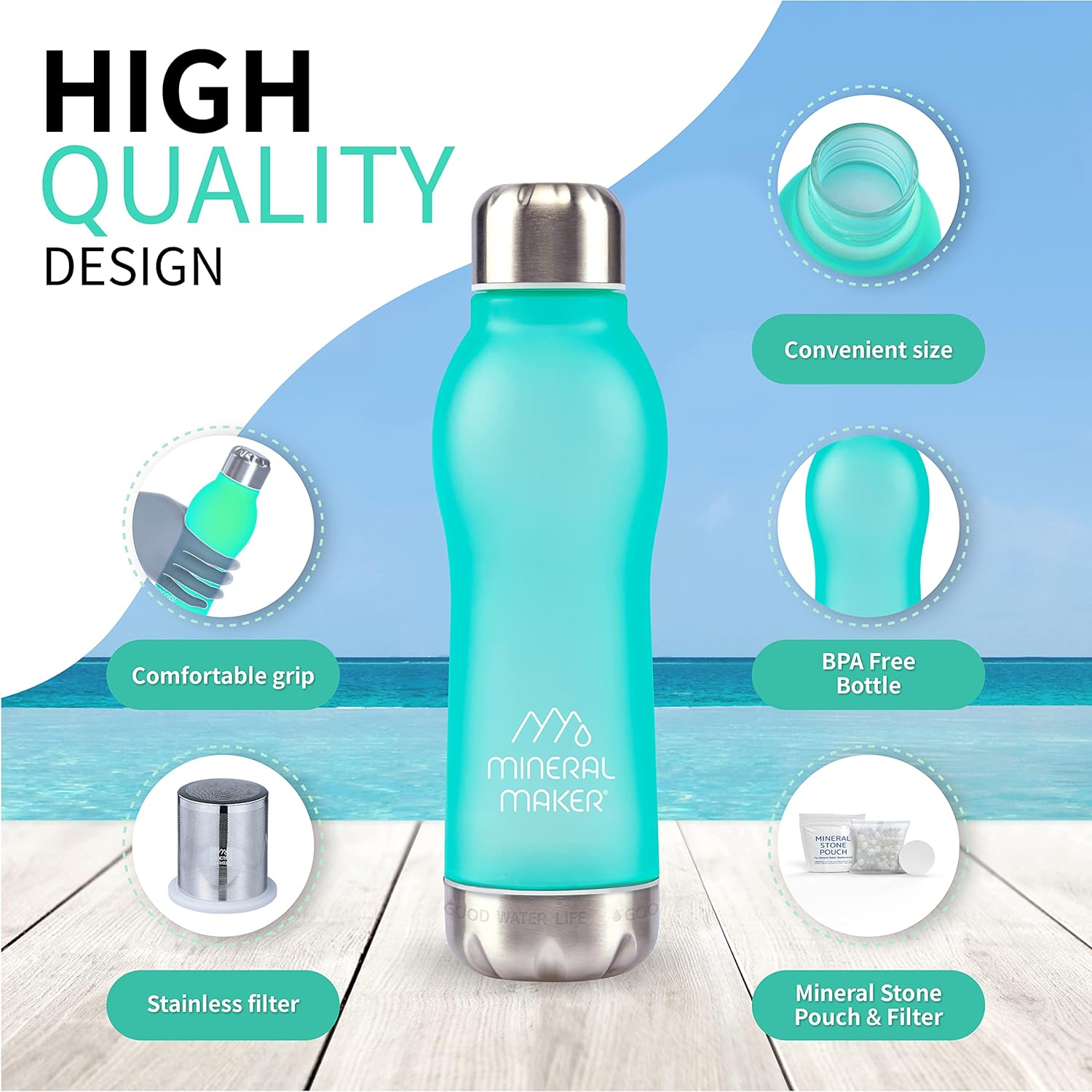 Botella de agua mineral de iones alcalinos mejorada con magnesio, 99.9% de agua pura con pH natural, sin BPA, vaso de Tritan para café, deportes,