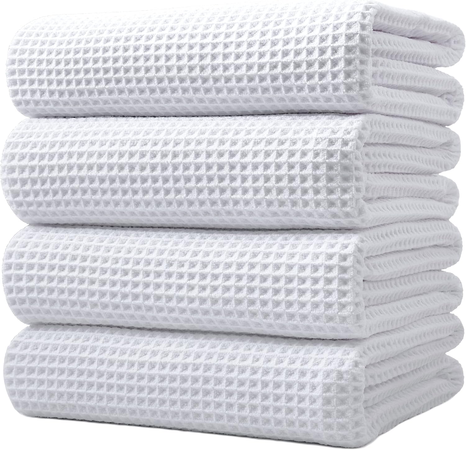POLYTE Toalla de baño de microfibra de secado rápido sin pelusas, 60 x 30 pulgadas, paquete de 4 (color blanco, tejido de gofre)