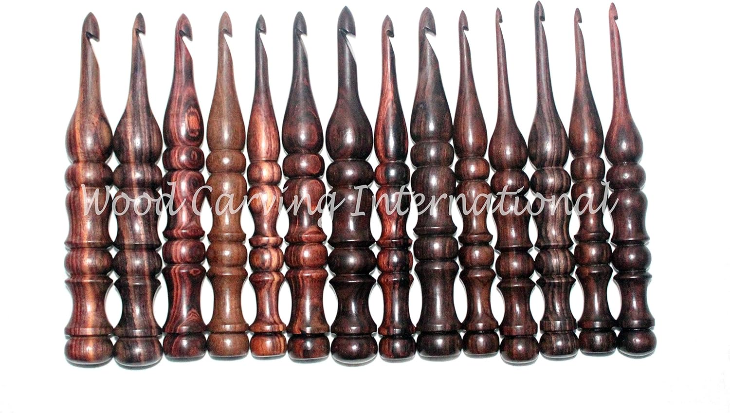 Wood Carving International – Juego de 13 ganchos de ganchillo de palisandro, juego de ganchos de ganchillo de madera para tejer y ganchillo,