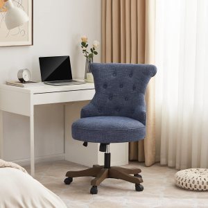 Home Office Chair Adjustable Height Swivel Chair with Wheels Linen Fabric Upholstered Computer Desk Chair with Wooden Legs Comfortable Armless Chair Home Office Chair Adjustable Height Swivel Chair with Wheels Linen Fabric Upholstered Computer Desk Chair with Wooden Legs Comfortable Armless Chair